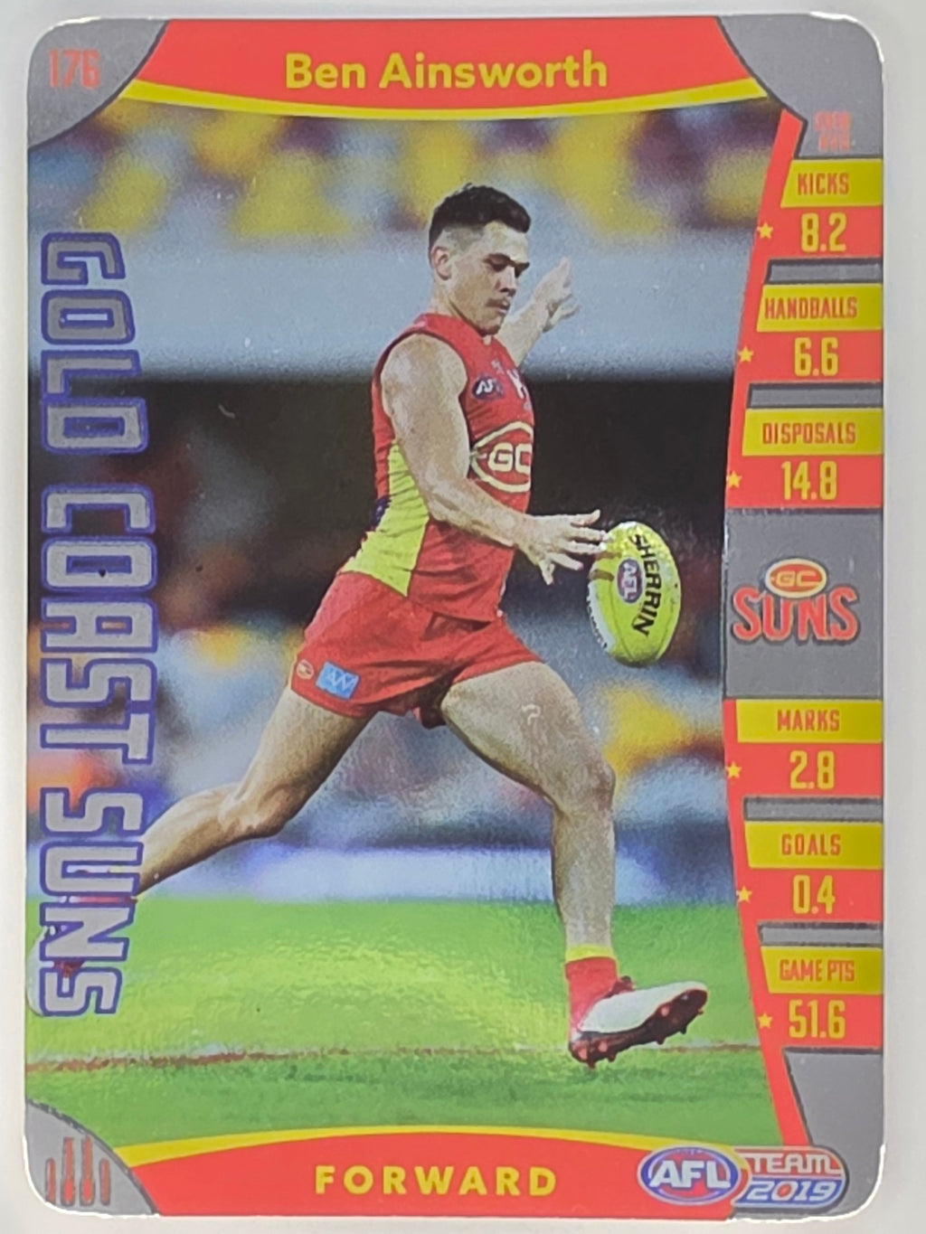 AFL 2019 TeamCoach Silver Parallel #176 Ben Ainsworth Gold Coast Suns