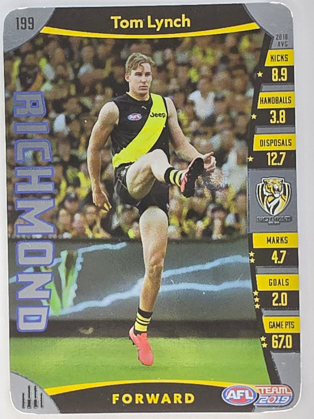 AFL 2019 TeamCoach Silver Parallel #199 Tom Lynch Richmond Tigers