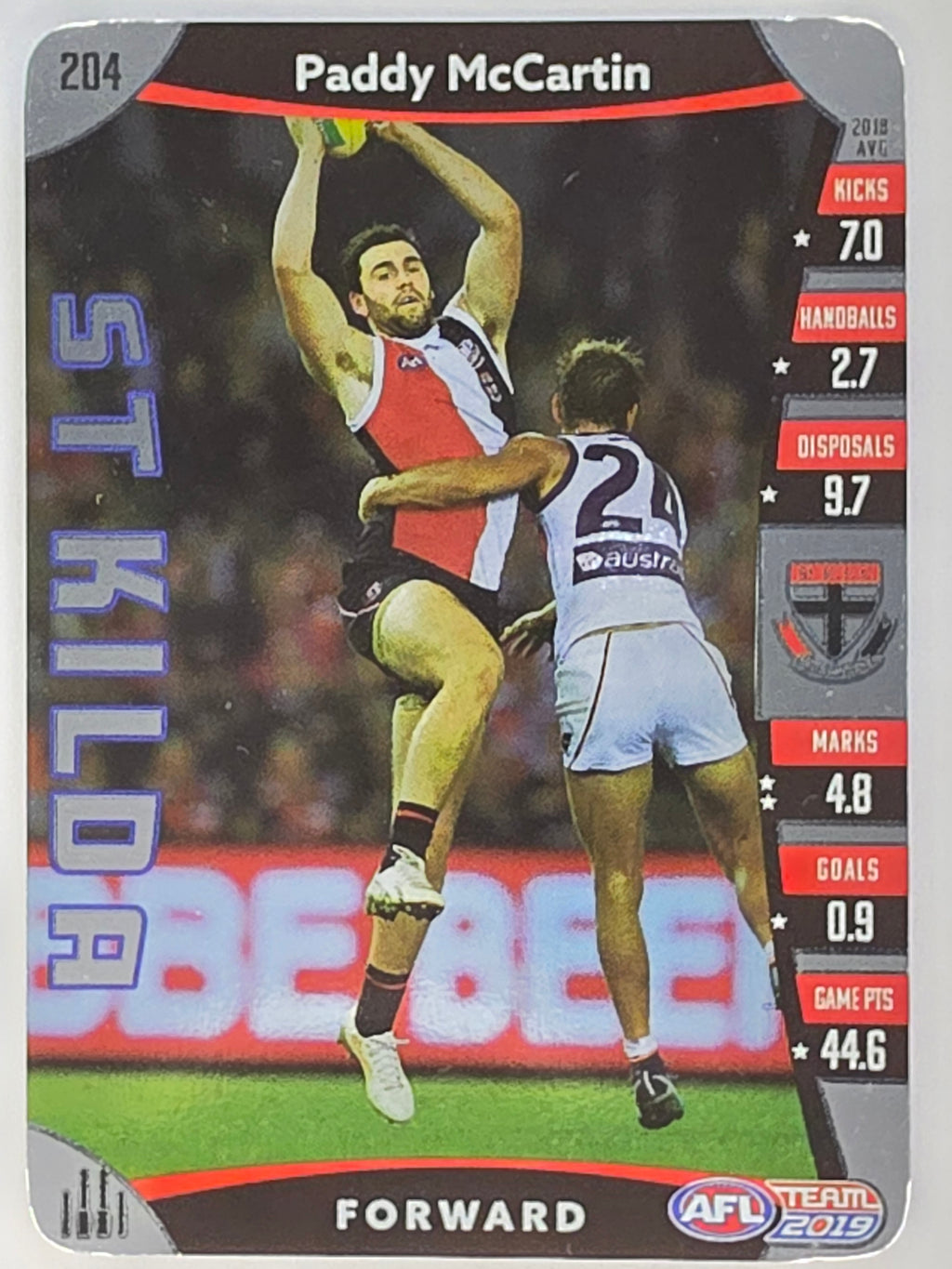 AFL 2019 TeamCoach Silver Parallel #204 Paddy McCartin St. Kilda Saints