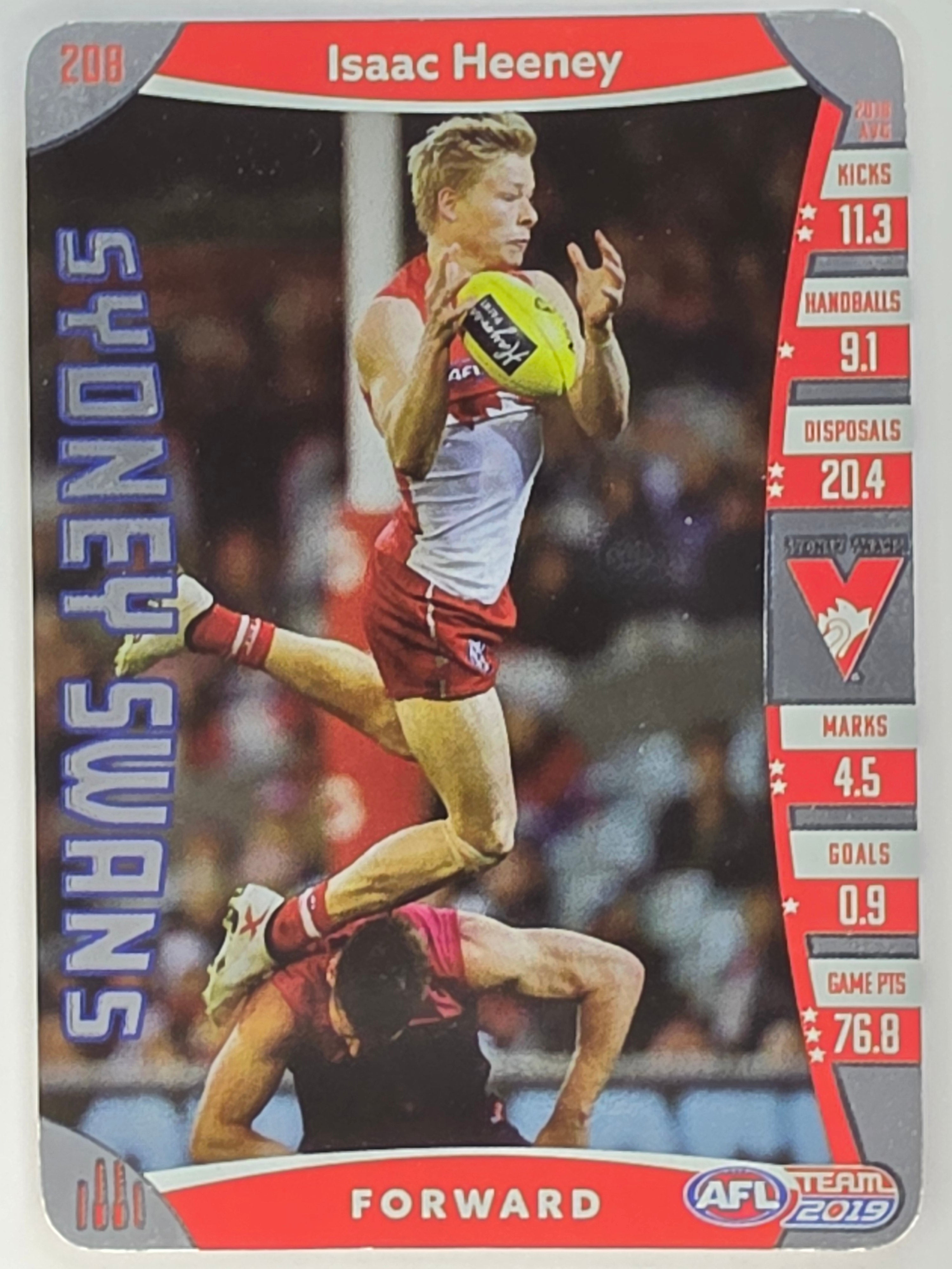 AFL 2019 TeamCoach Silver Parallel #208 Isaac Heeney Sydney Swans