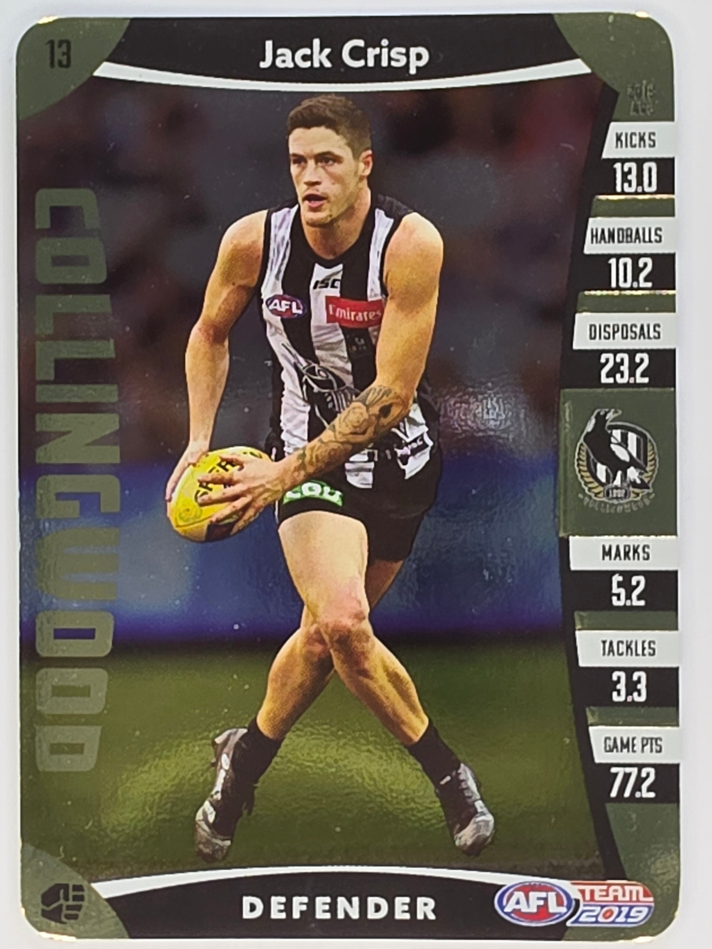 AFL 2019 TeamCoach Gold Parallel #013 Jack Crisp Collingwood Magpies