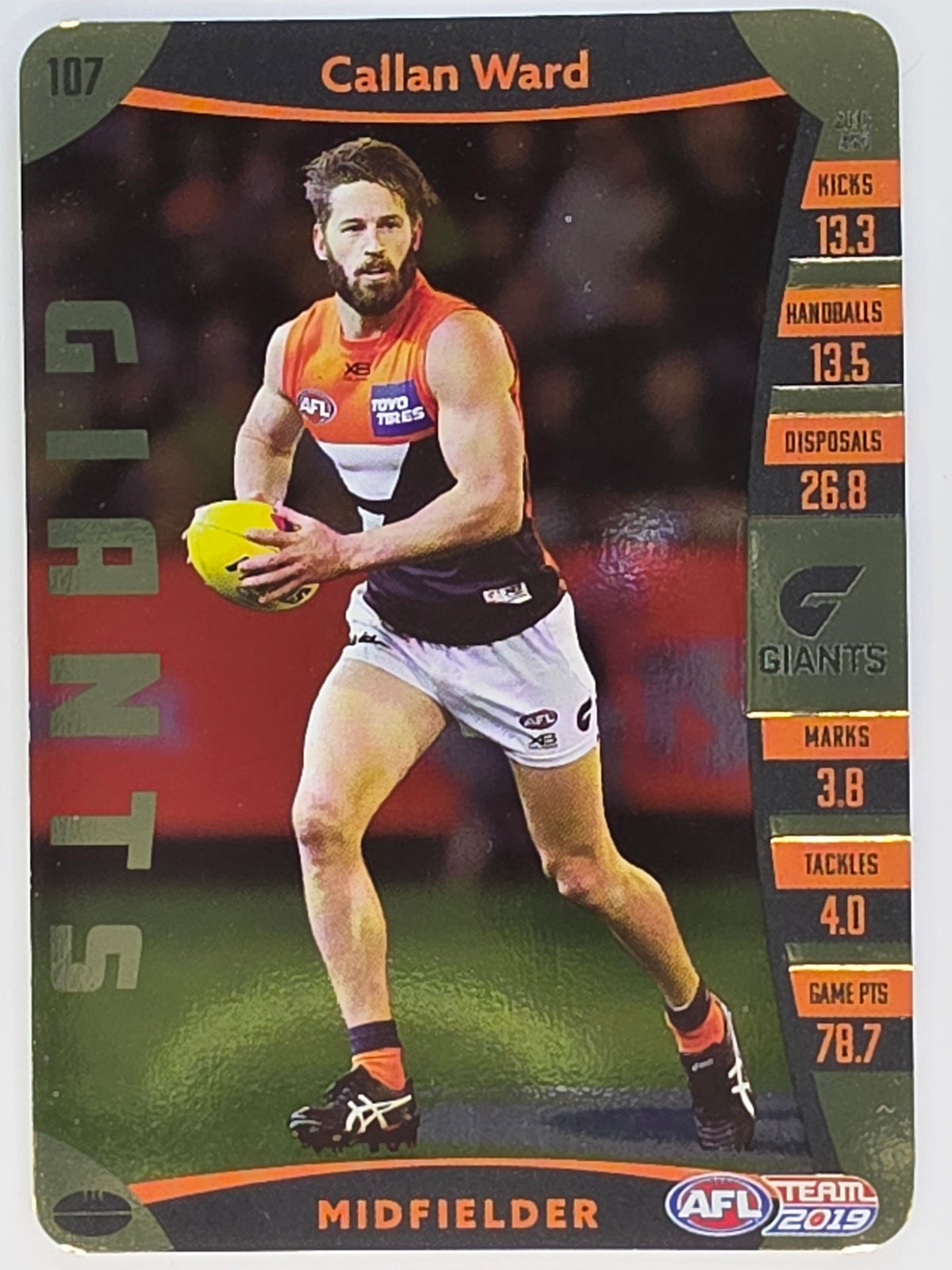 AFL 2019 TeamCoach Gold Parallel #107 Callan Ward Greater Western Sydney Giants