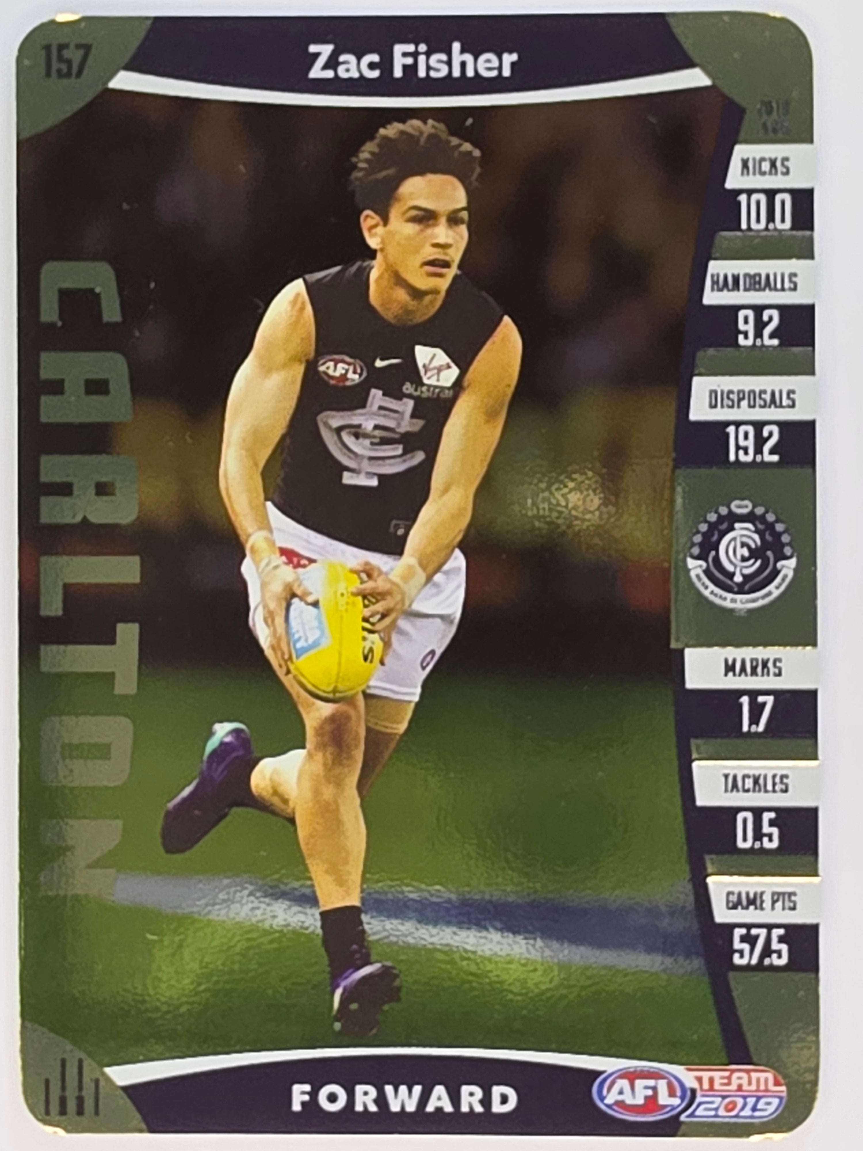 AFL 2019 TeamCoach Gold Parallel #157 Zac Fisher Carlton Blues