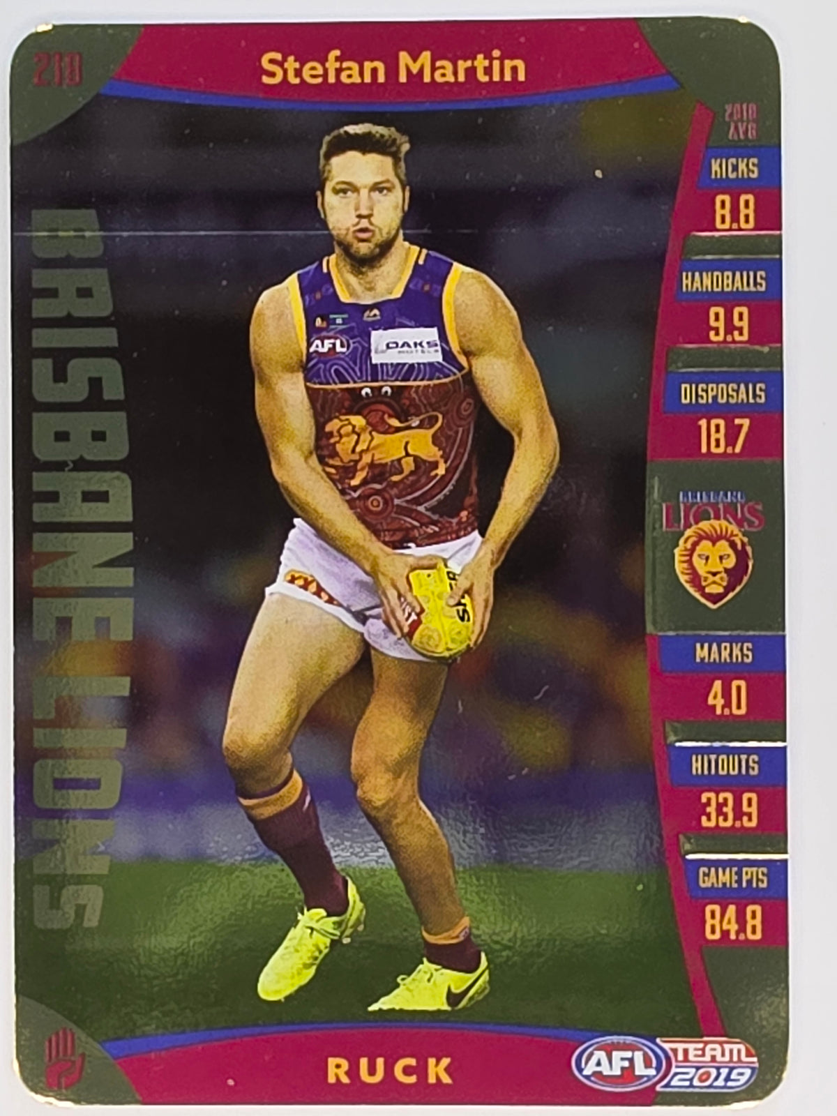 AFL 2019 TeamCoach Gold Parallel #218 Stefan Martin Brisbane Lions