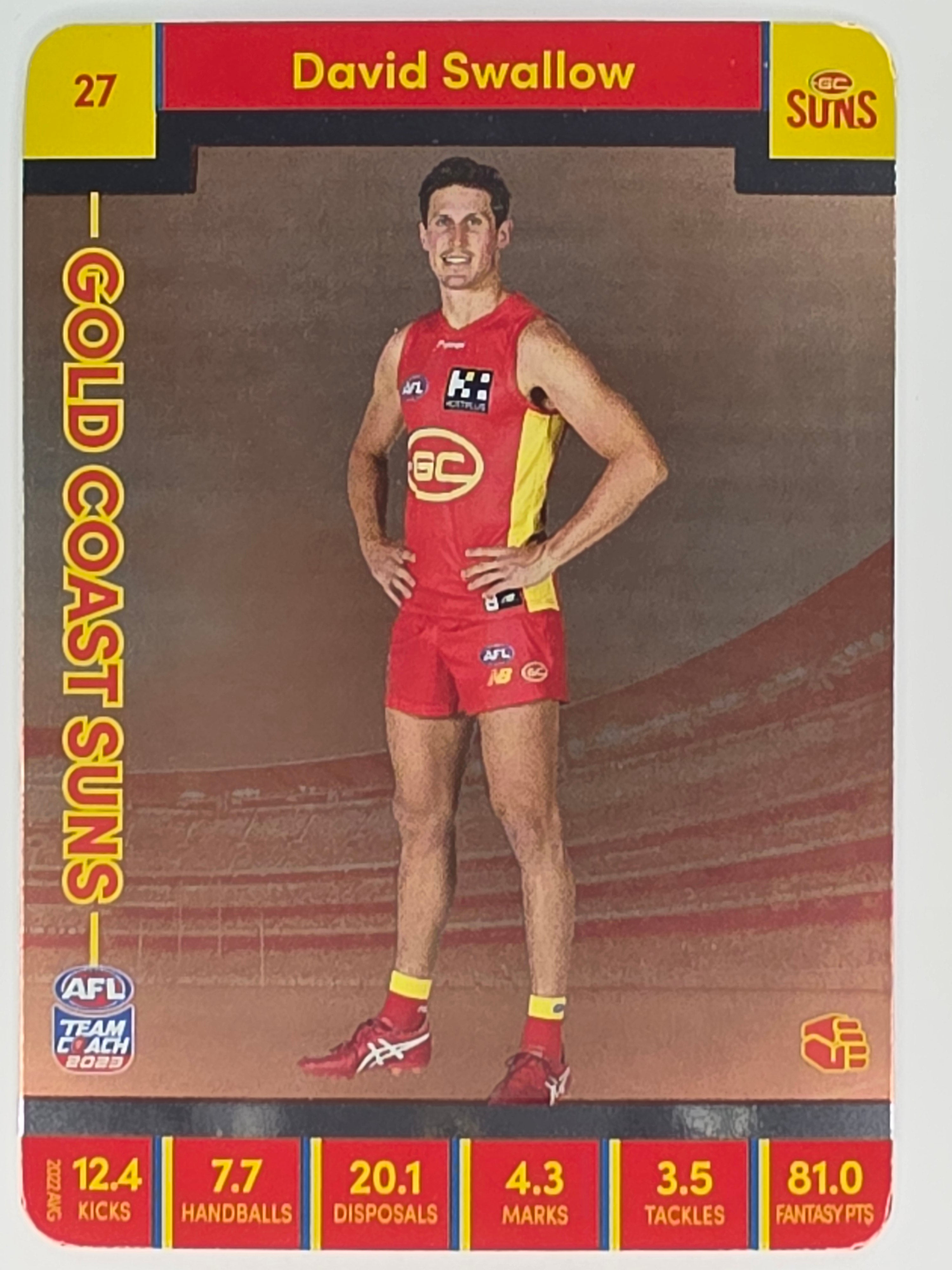 AFL 2023 TeamCoach Silver Parallel #027 David Swallow Gold Coast Suns