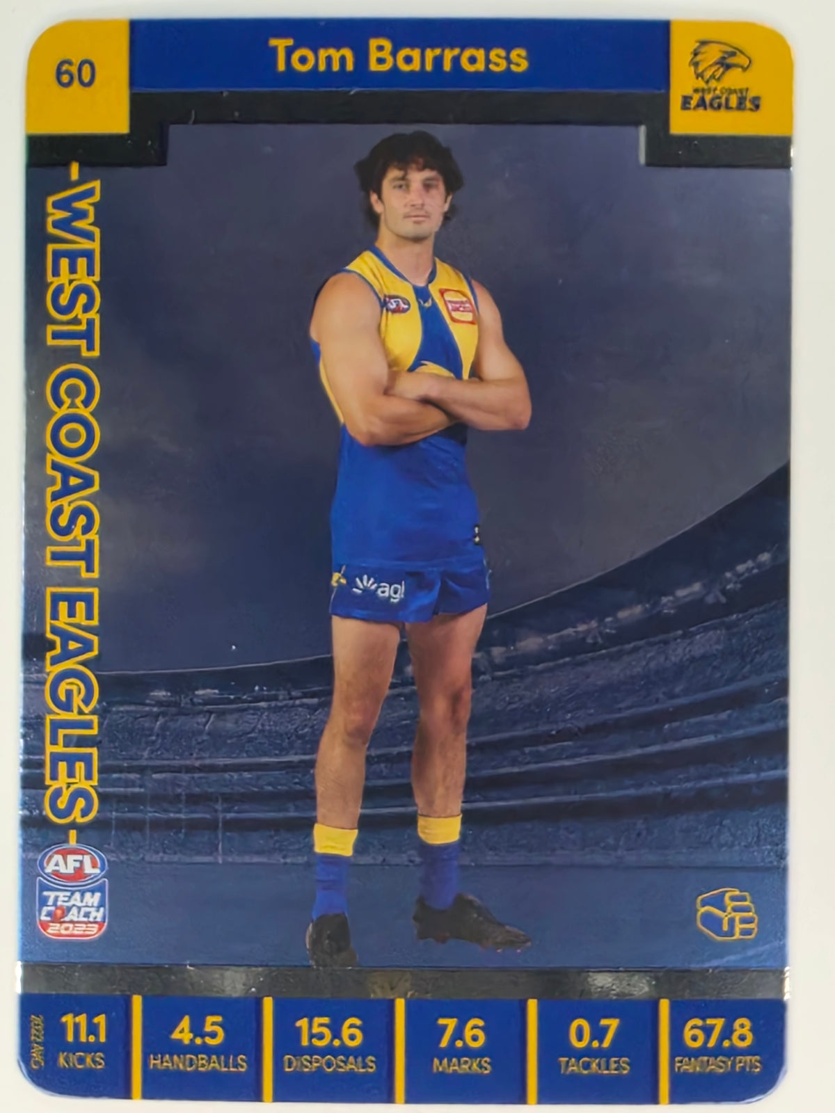 AFL 2023 TeamCoach Silver Parallel #060 Tom Barrass West Coast Eagles