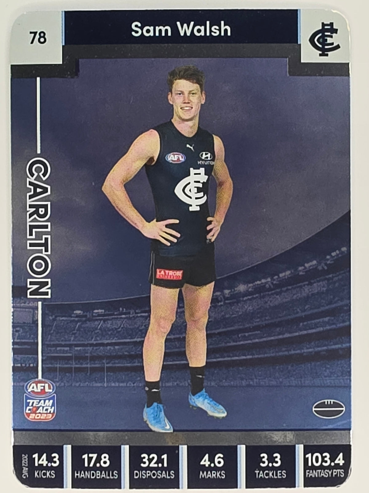 AFL 2023 TeamCoach Silver Parallel #078 Sam Walsh Carlton Blues