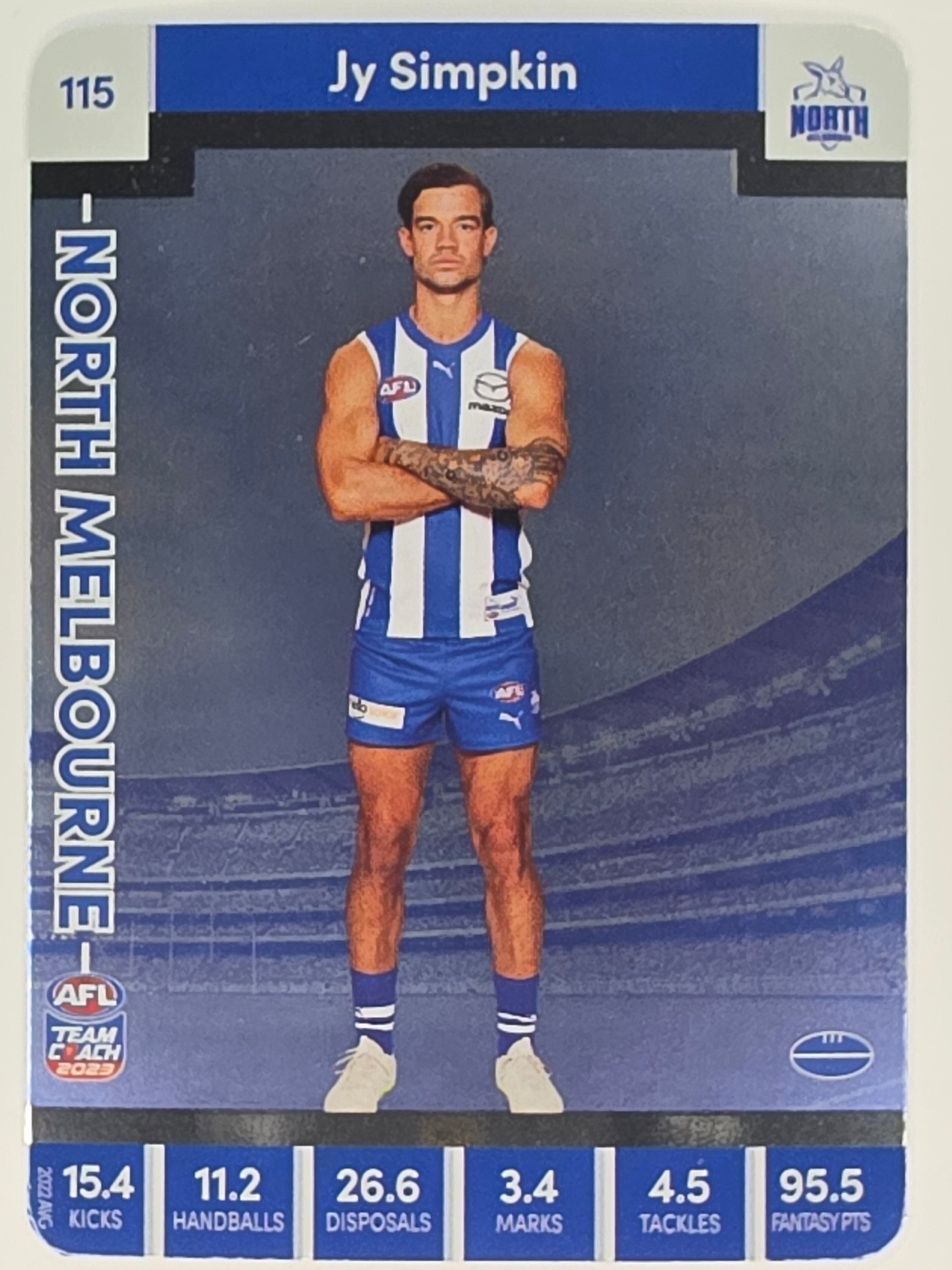 AFL 2023 TeamCoach Silver Parallel #115 Jy Simpkin North Melbourne Kangaroos