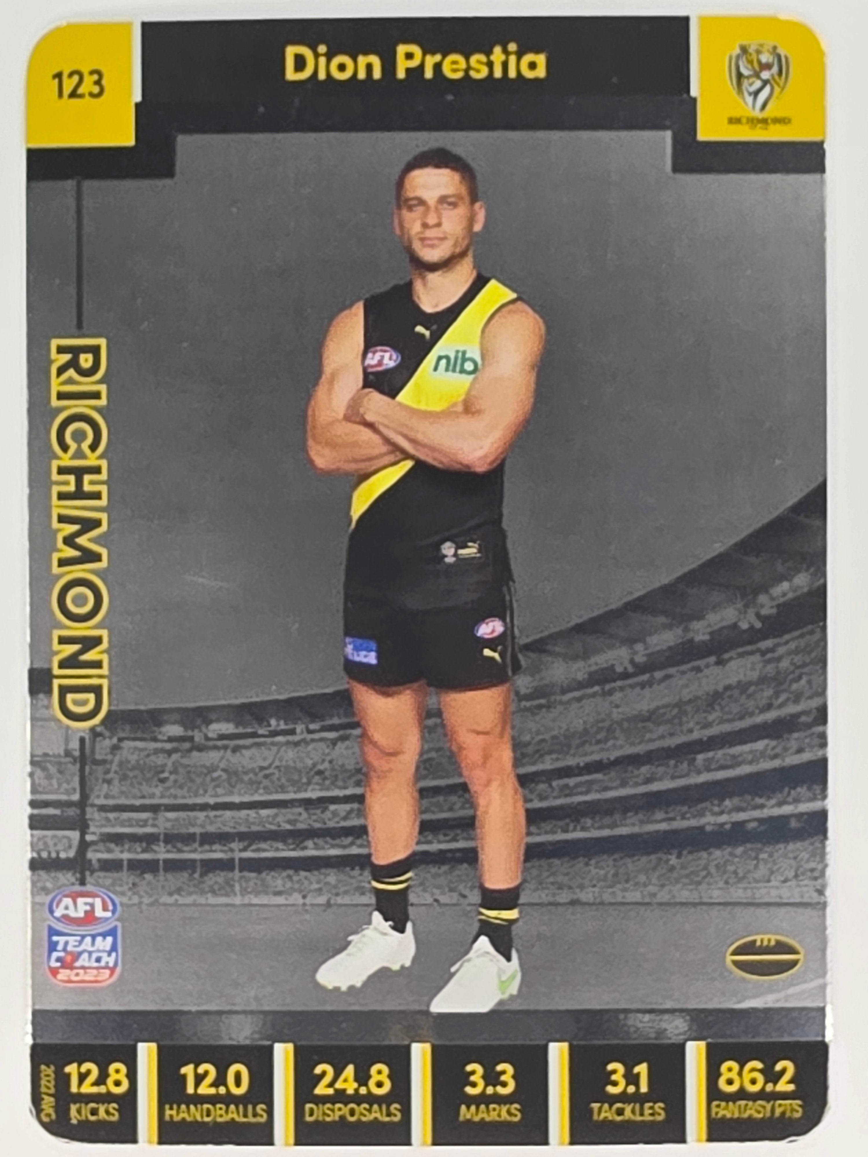 AFL 2023 TeamCoach Silver Parallel #123 Dion Prestia Richmond Tigers