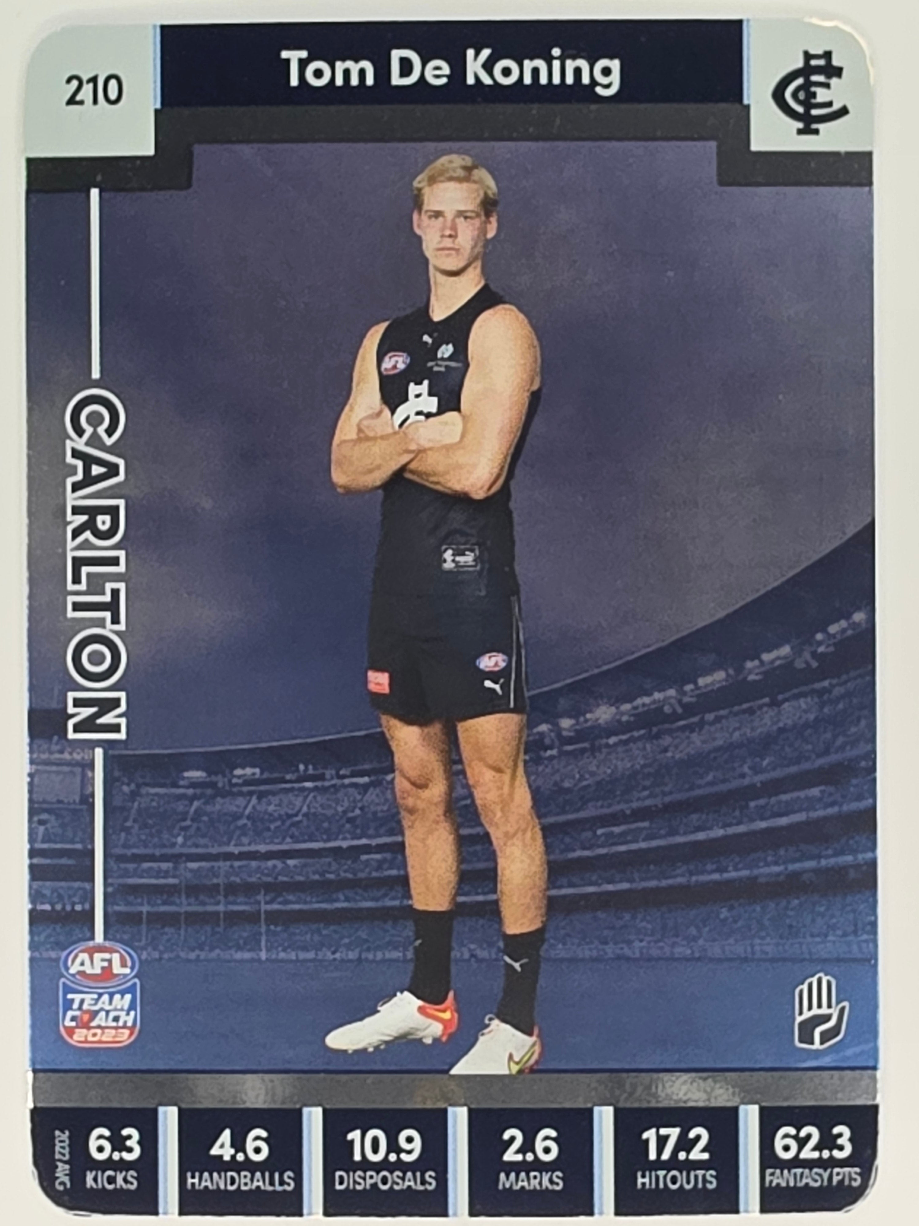 AFL 2023 TeamCoach Silver Parallel #210 Tom De Koning Carlton Blues