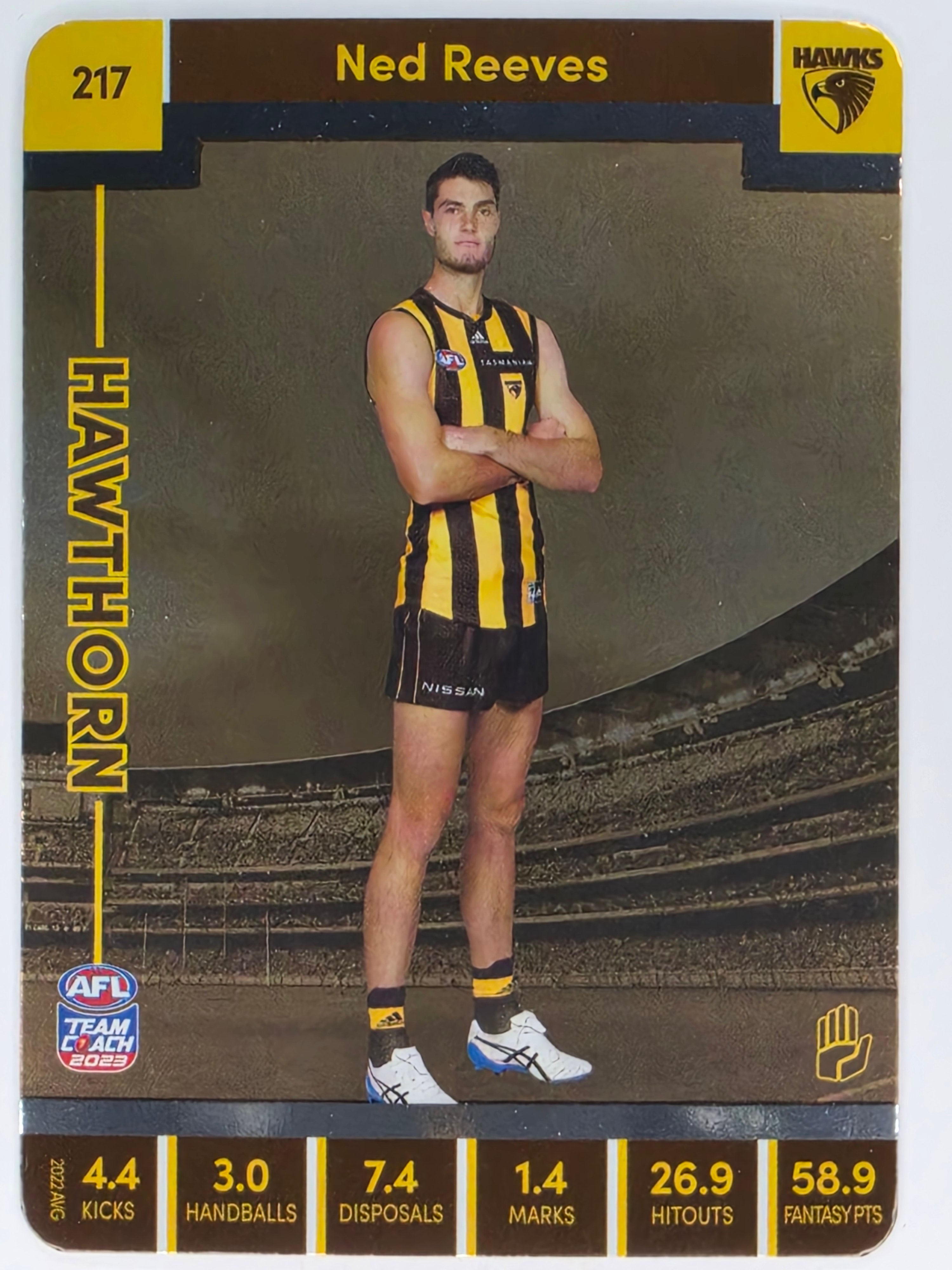 AFL 2023 TeamCoach Silver Parallel #217 Ned Reeves Hawthorn Hawks