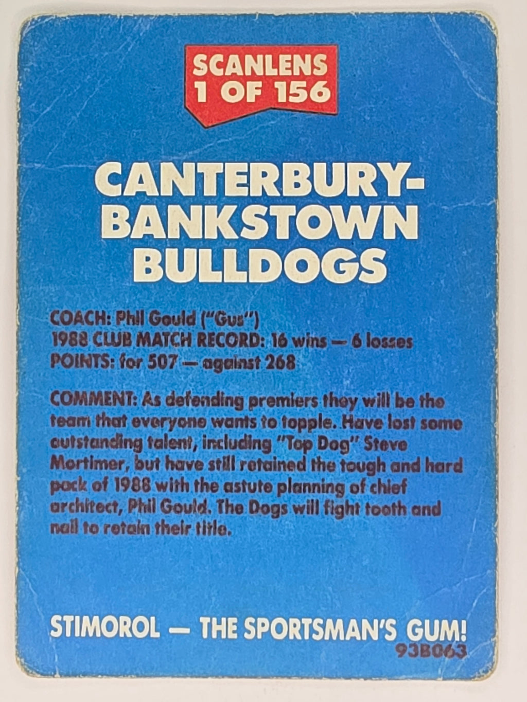 NRL 1989 Scanlens | #1 Canterbury Bulldogs Logo