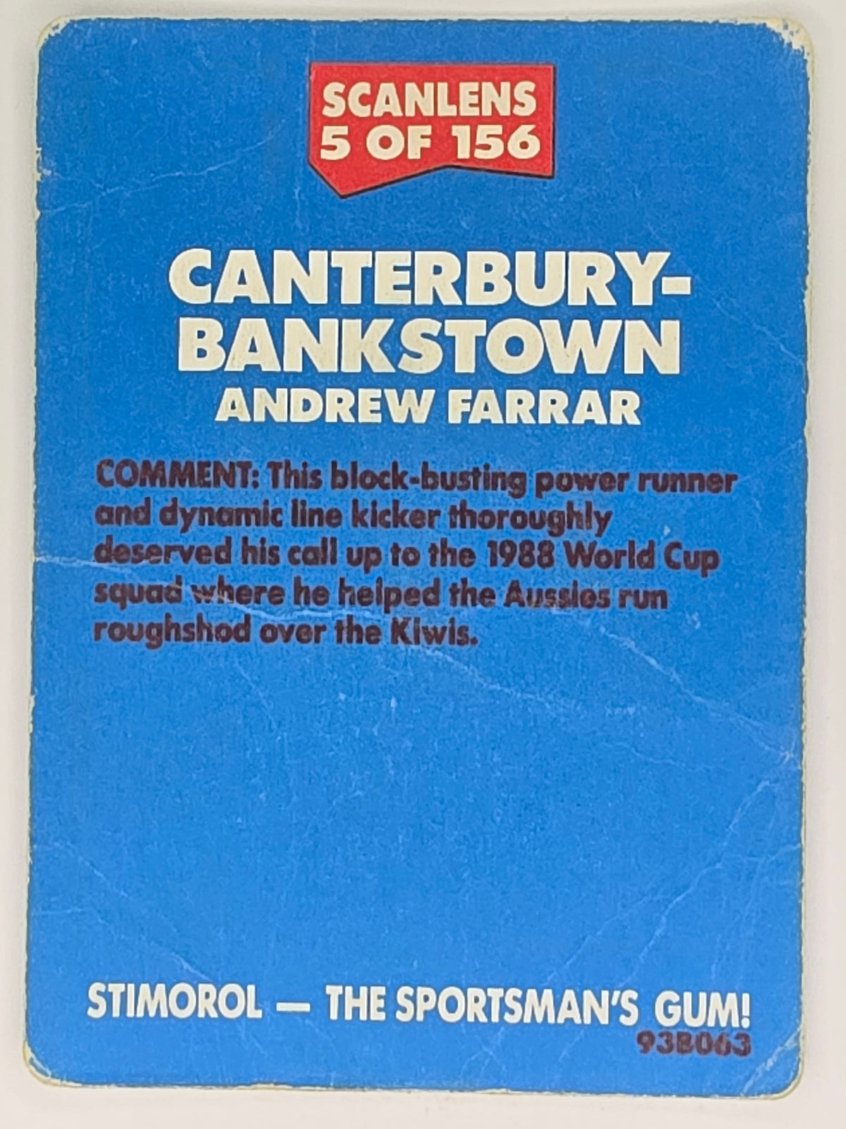 NRL 1989 Scanlens | #5 Andrew Farrar | Canterbury Bulldogs