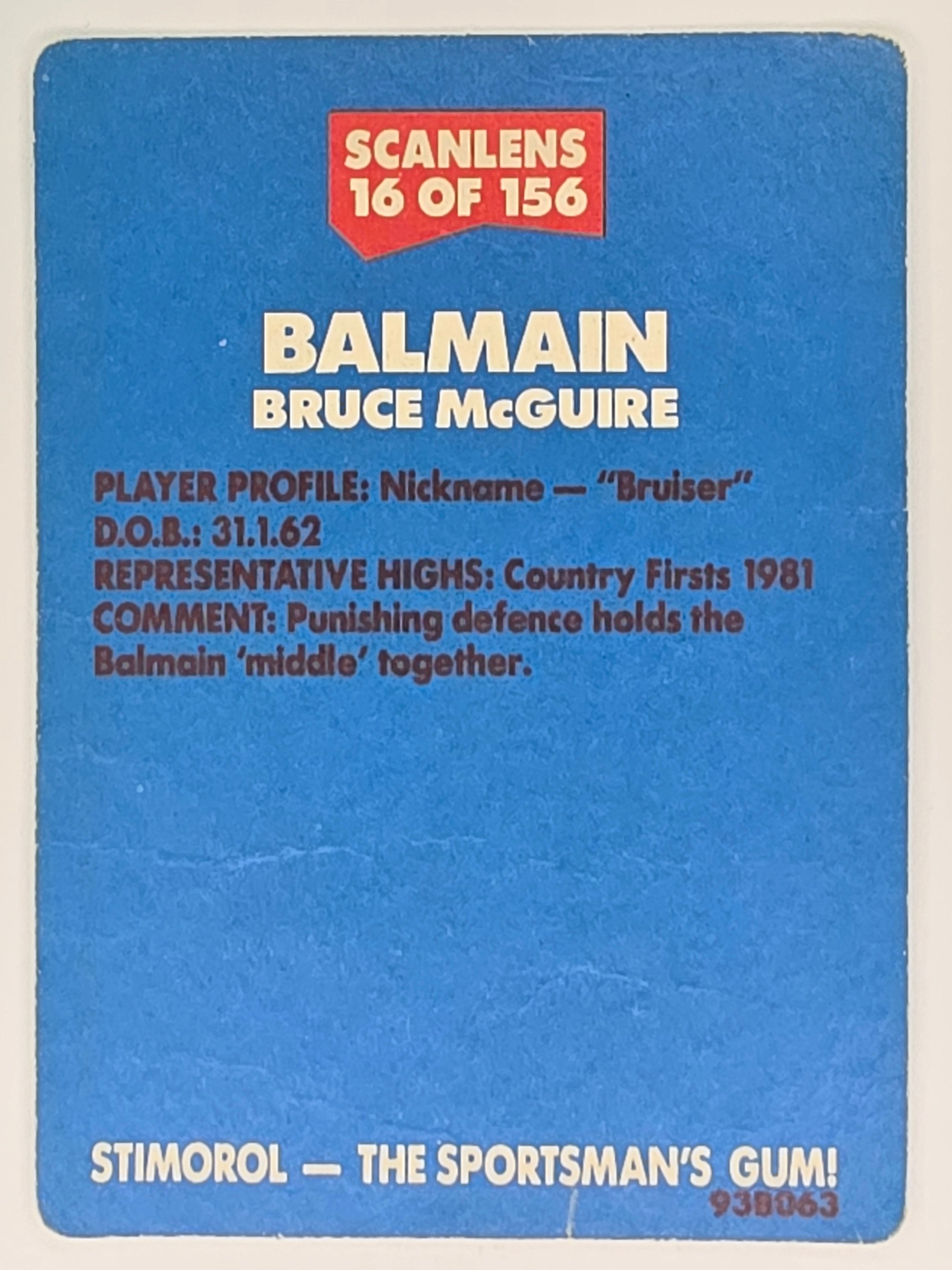 NRL 1989 Scanlens | #16 Bruce McGuire | Balmain Tigers