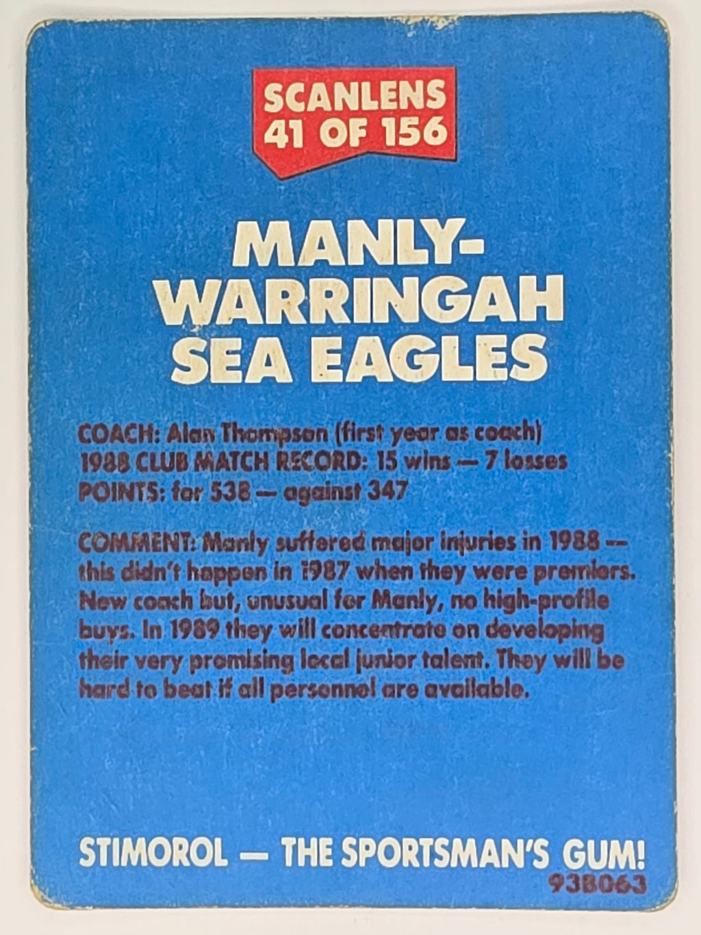 NRL 1989 Scanlens | #41 Manly Sea Eagles Logo