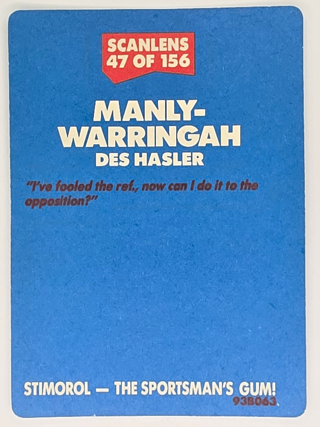 NRL 1989 Scanlens | #47 Des Hasler | Manly Sea Eagles