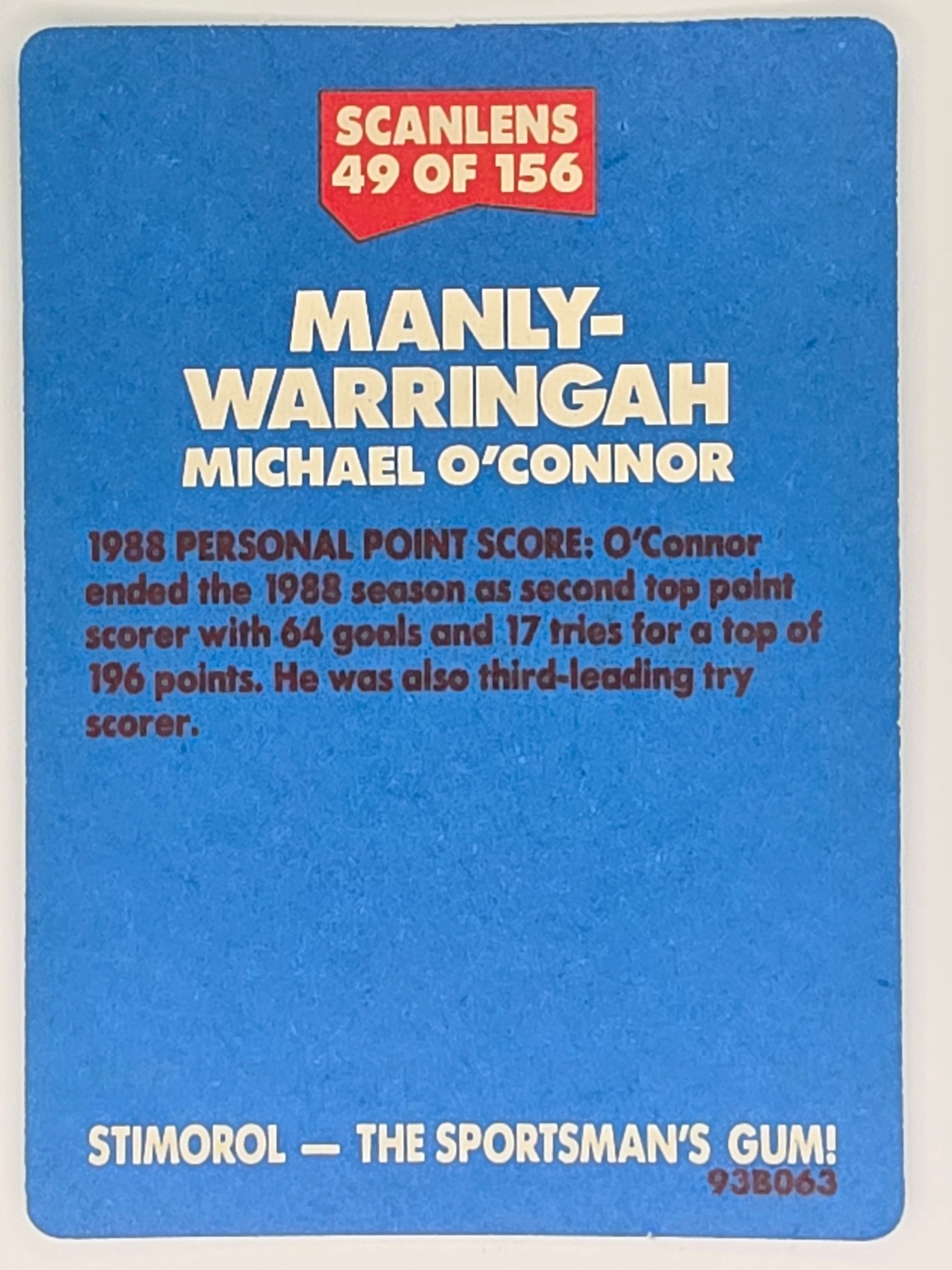 NRL 1989 Scanlens | #49 Michael O'Connor | Manly Sea Eagles