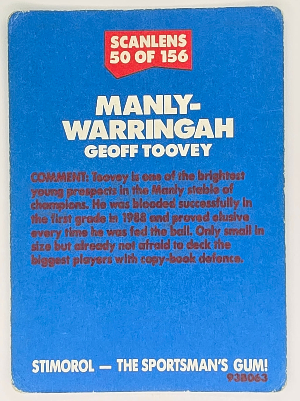 NRL 1989 Scanlens | #50 Geoff Toovey | Manly Sea Eagles