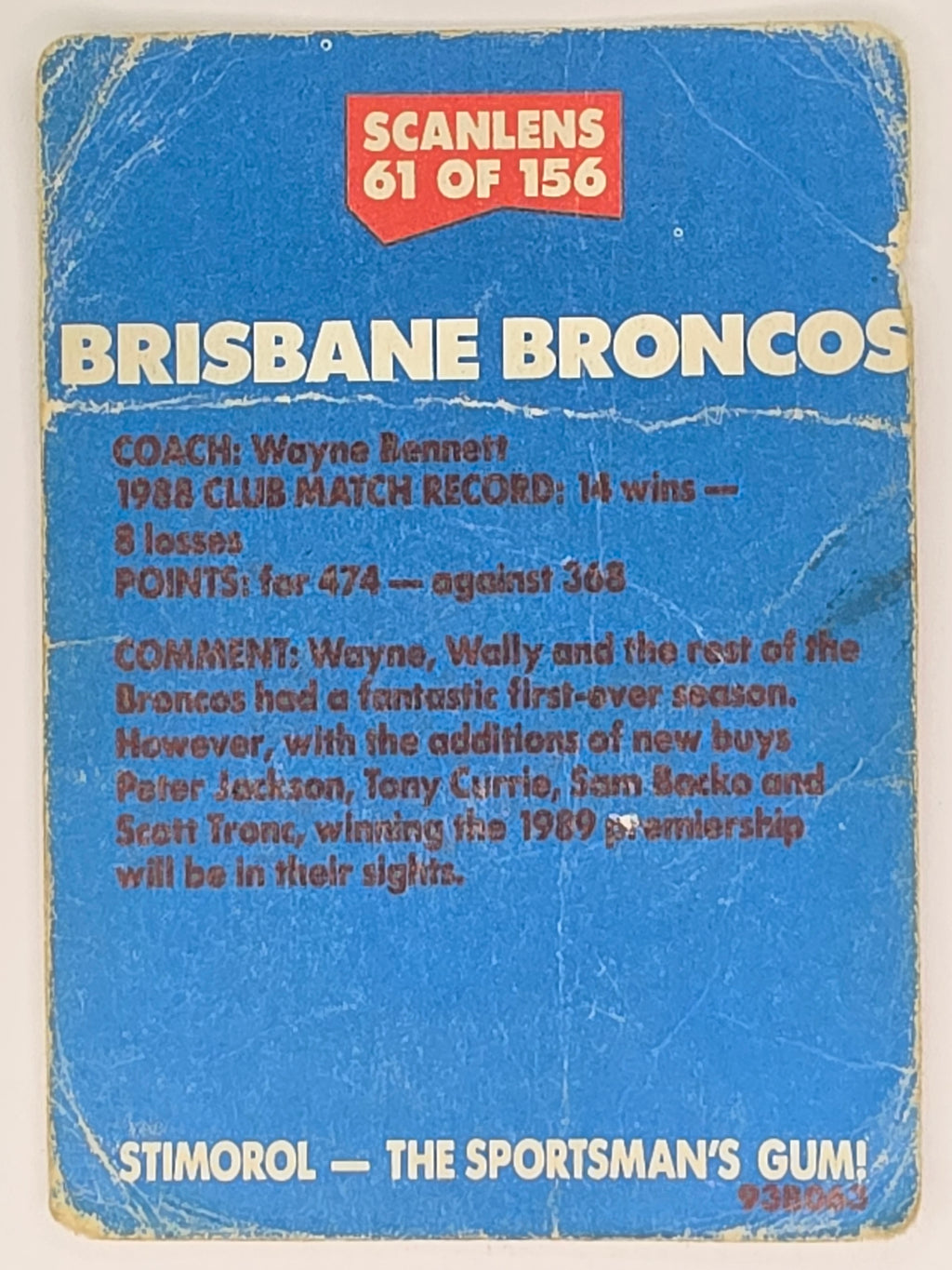 NRL 1989 Scanlens | #61 Brisbane Broncos Logo