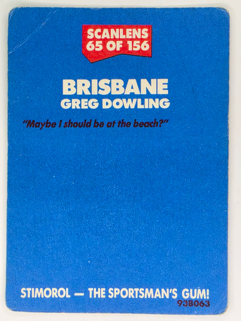 NRL 1989 Scanlens | #65 Greg Dowling | Brisbane Broncos