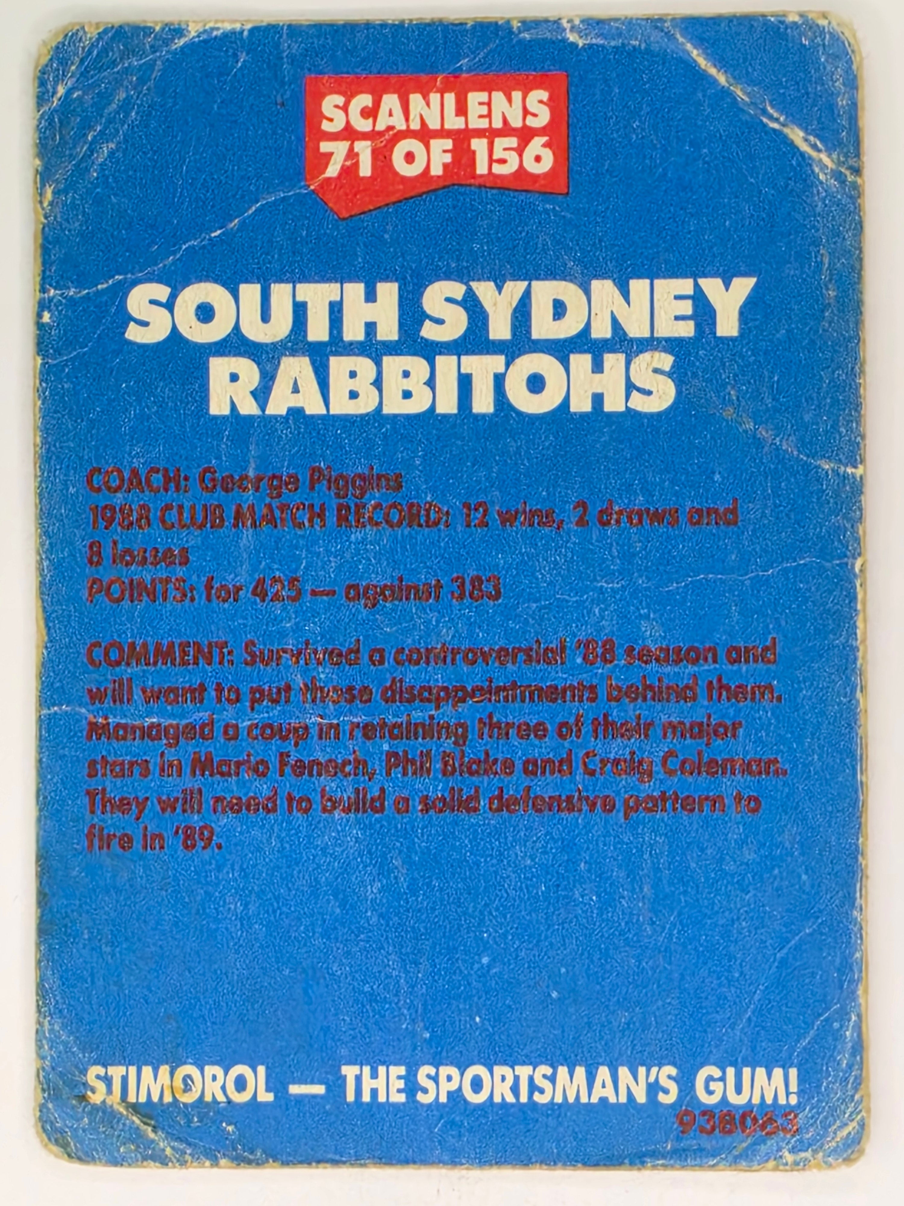 NRL 1989 Scanlens | #71 South Sydney Rabbitohs Logo (c)