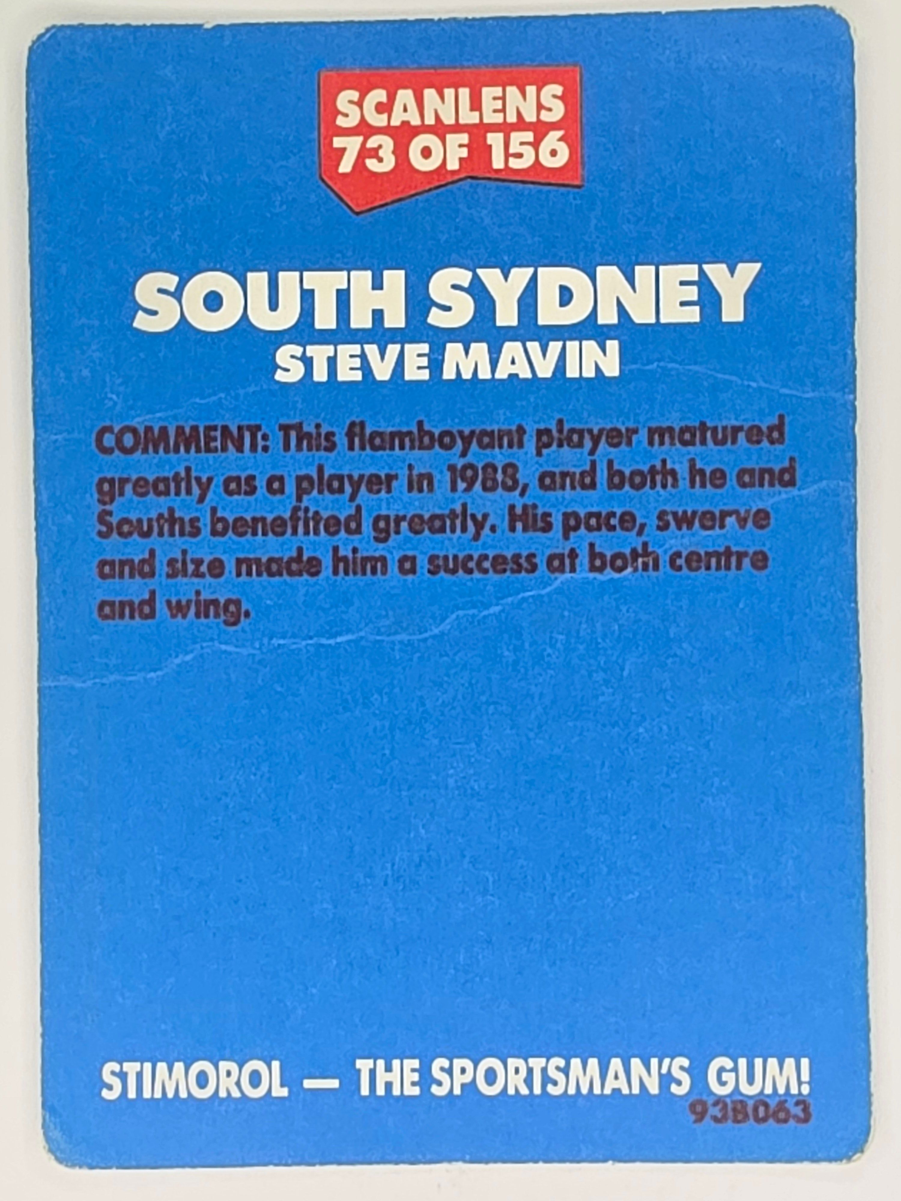 NRL 1989 Scanlens | #73 Steve Mavin | South Sydney Rabbitohs