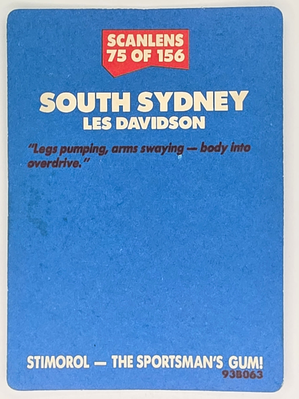 NRL 1989 Scanlens | #75 Les Davidson | South Sydney Rabbitohs