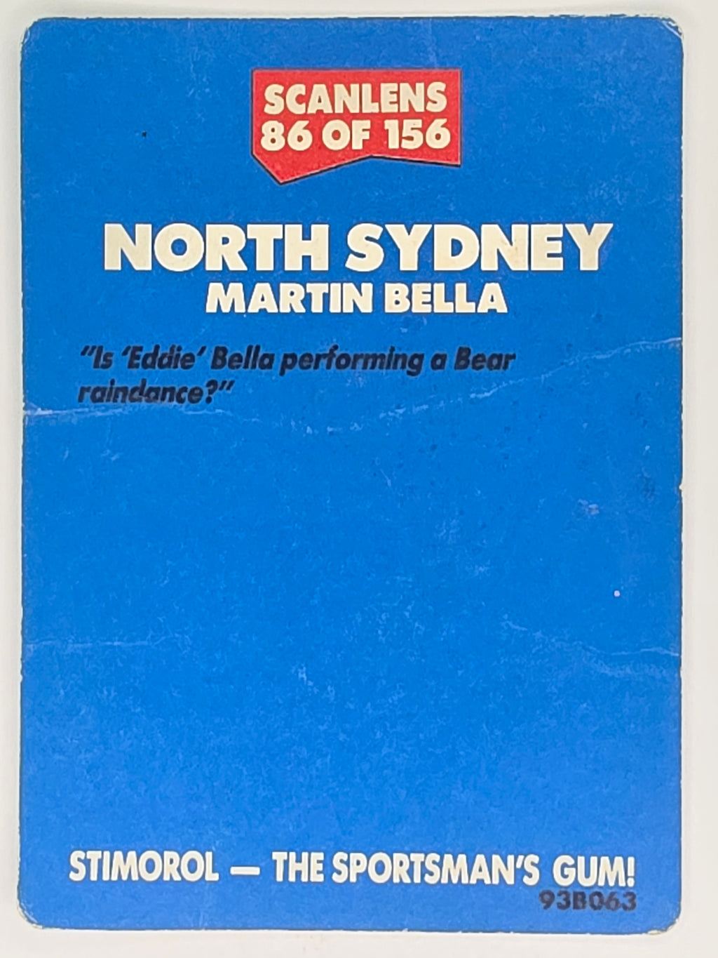 NRL 1989 Scanlens | #86 Martin Bella | North Sydney Bears