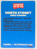 NRL 1989 Scanlens | #89 Greg Florimo | North Sydney Bears