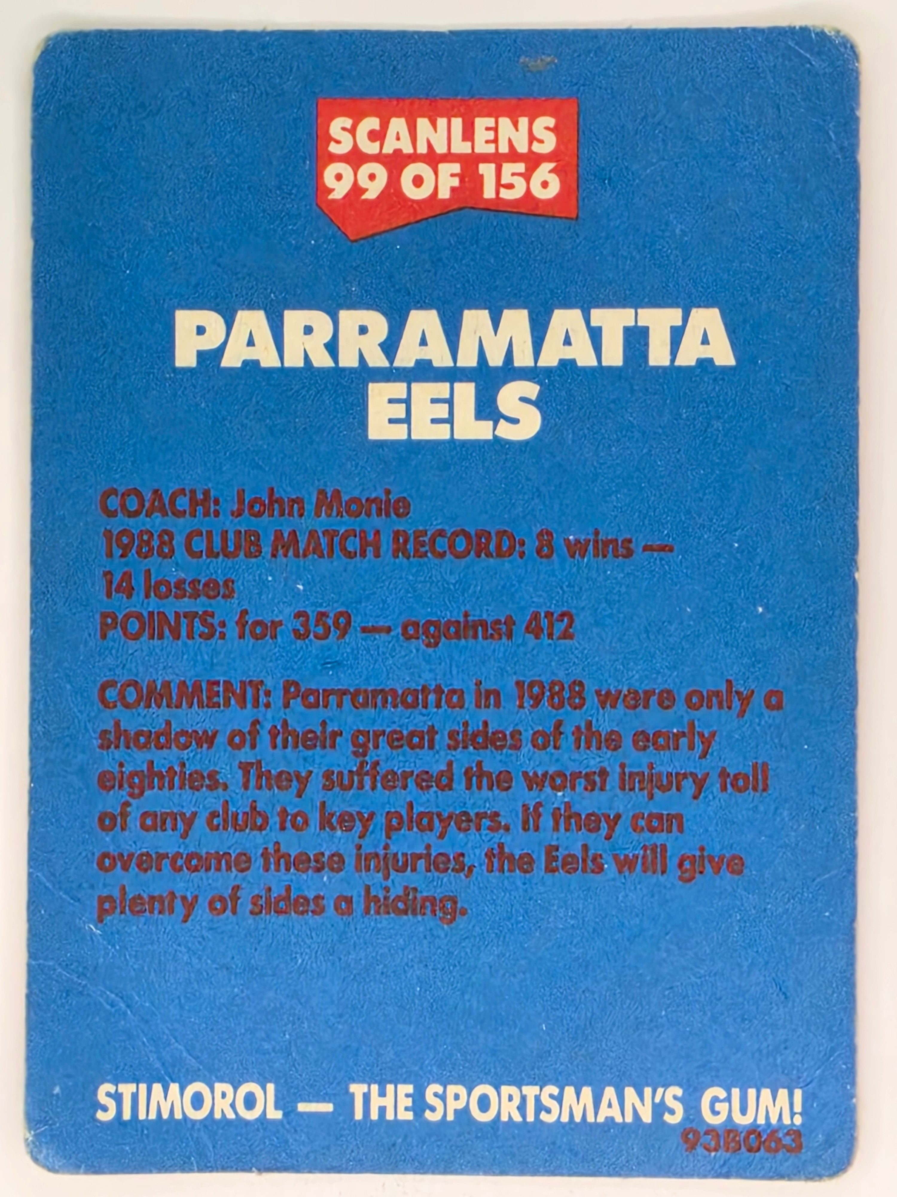 NRL 1989 Scanlens | #99 Parramatta Eels Logo