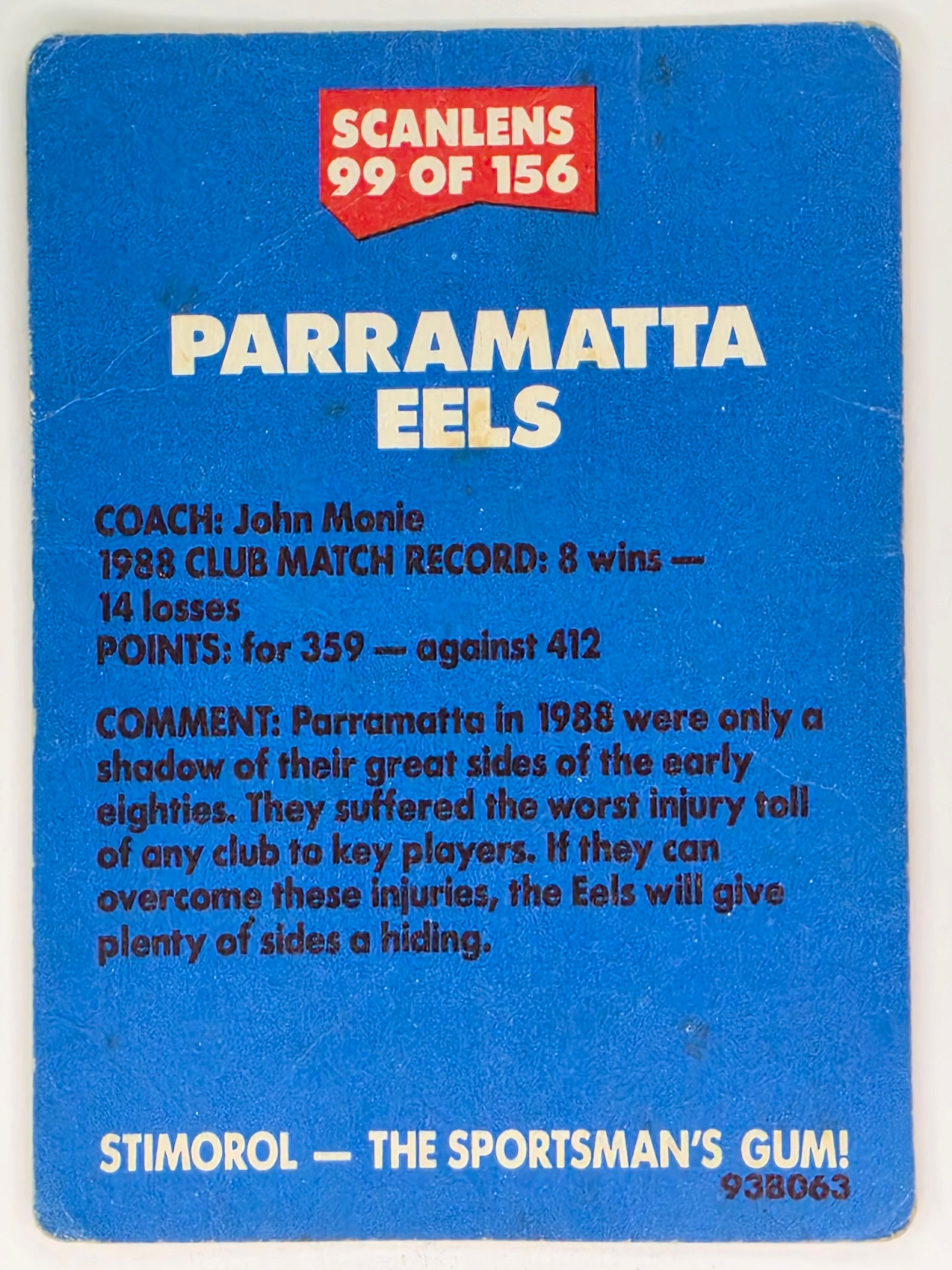 NRL 1989 Scanlens | #99 Parramatta Eels Logo (a)
