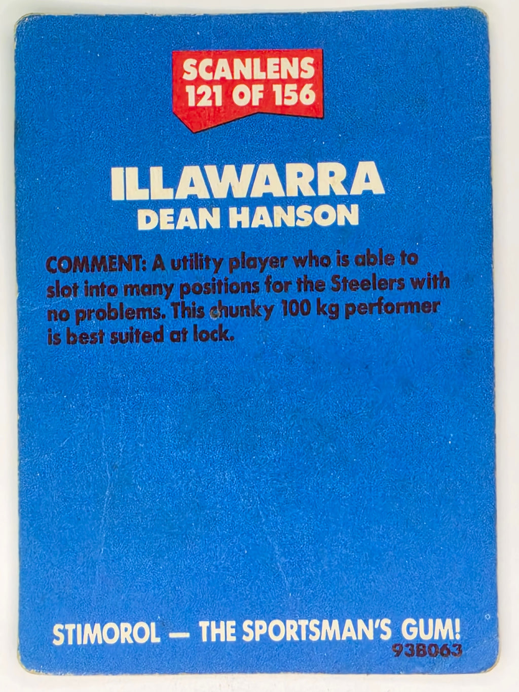 NRL 1989 Scanlens | #121 Dean Hanson | Illawarra Steelers (a)