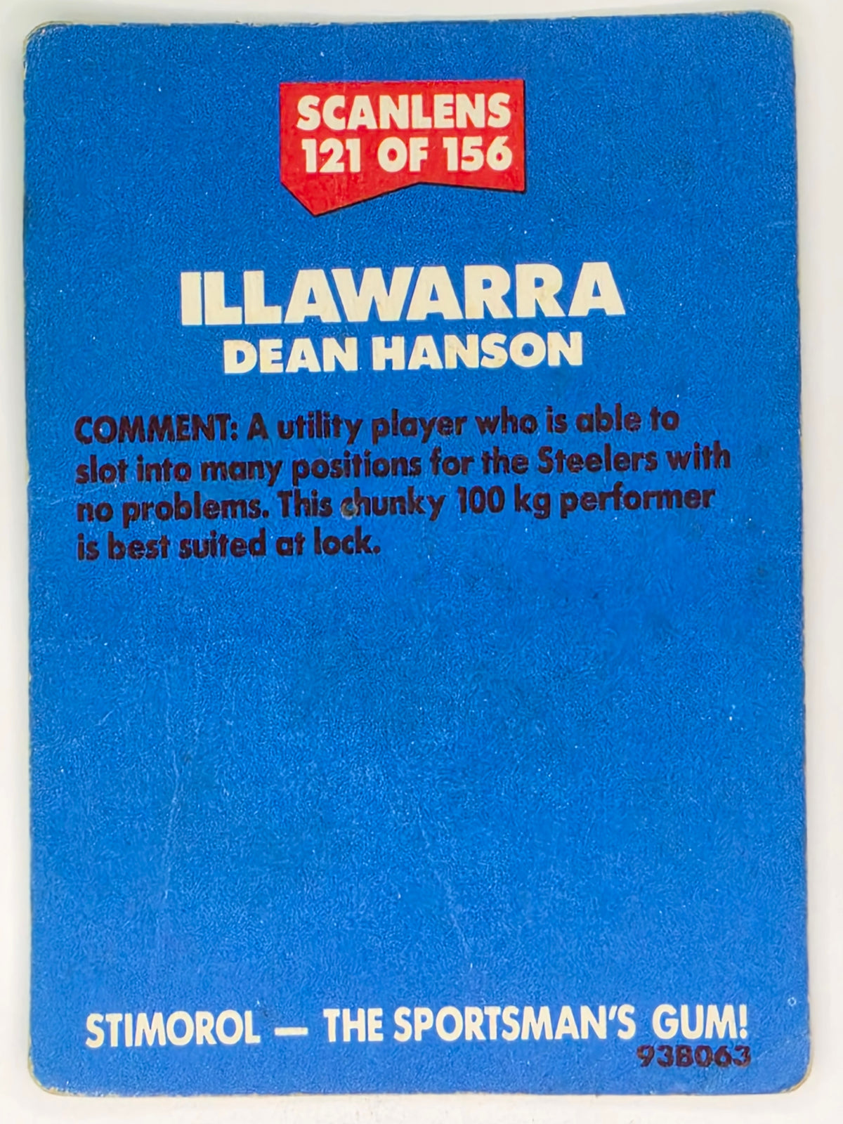 NRL 1989 Scanlens | #121 Dean Hanson | Illawarra Steelers (a)