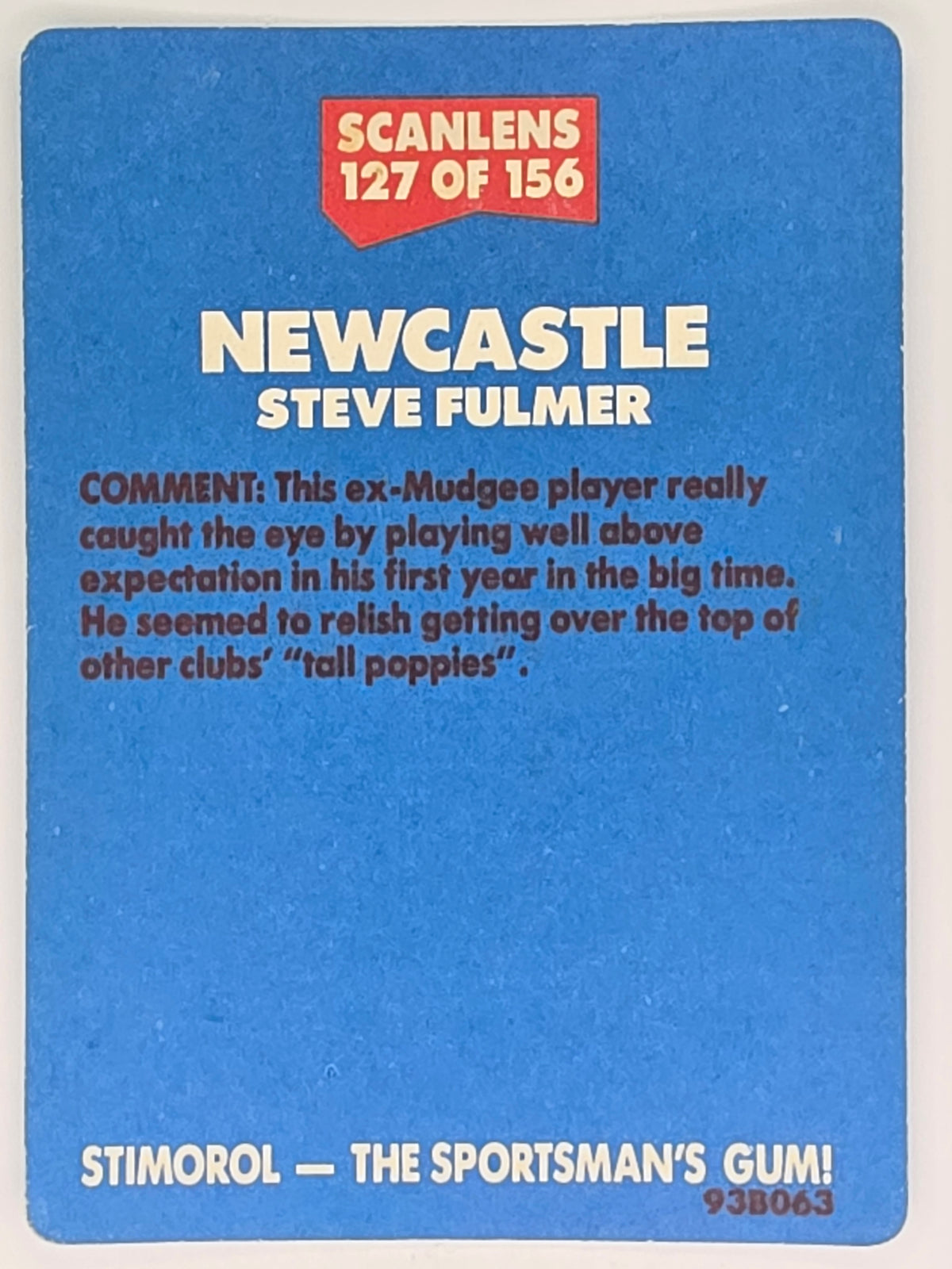 NRL 1989 Scanlens | #127 Steve Fulmer | Newcastle Knights