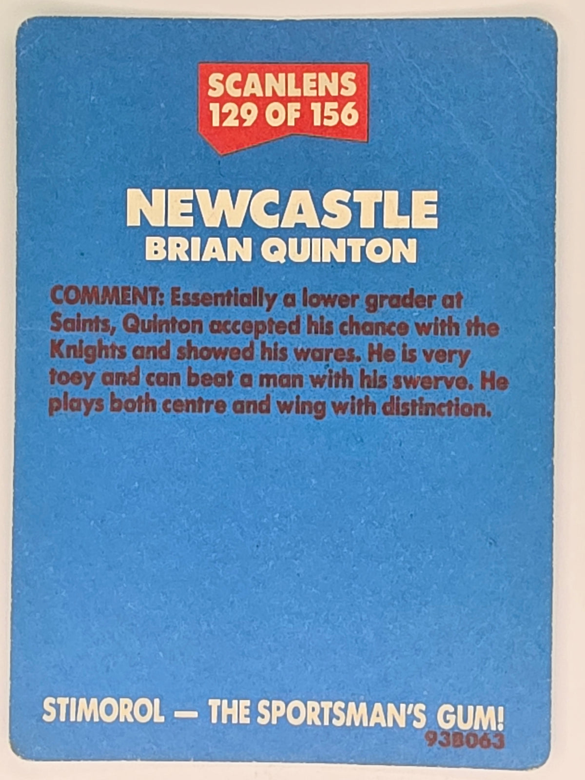 NRL 1989 Scanlens | #129 Brian Quinton | Newcastle Knights (a)