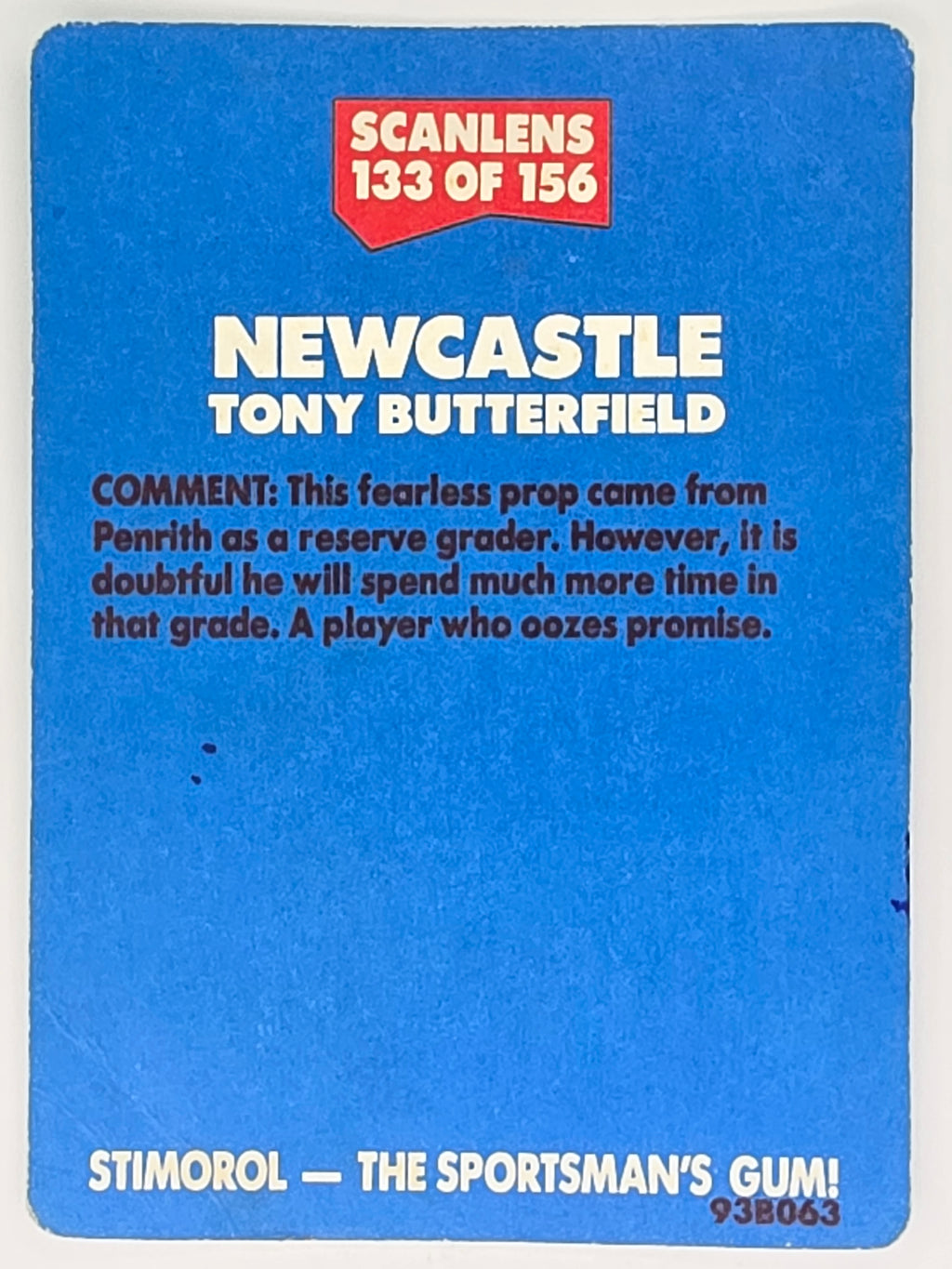 NRL 1989 Scanlens | #133 Tony Butterfield | Newcastle Knights