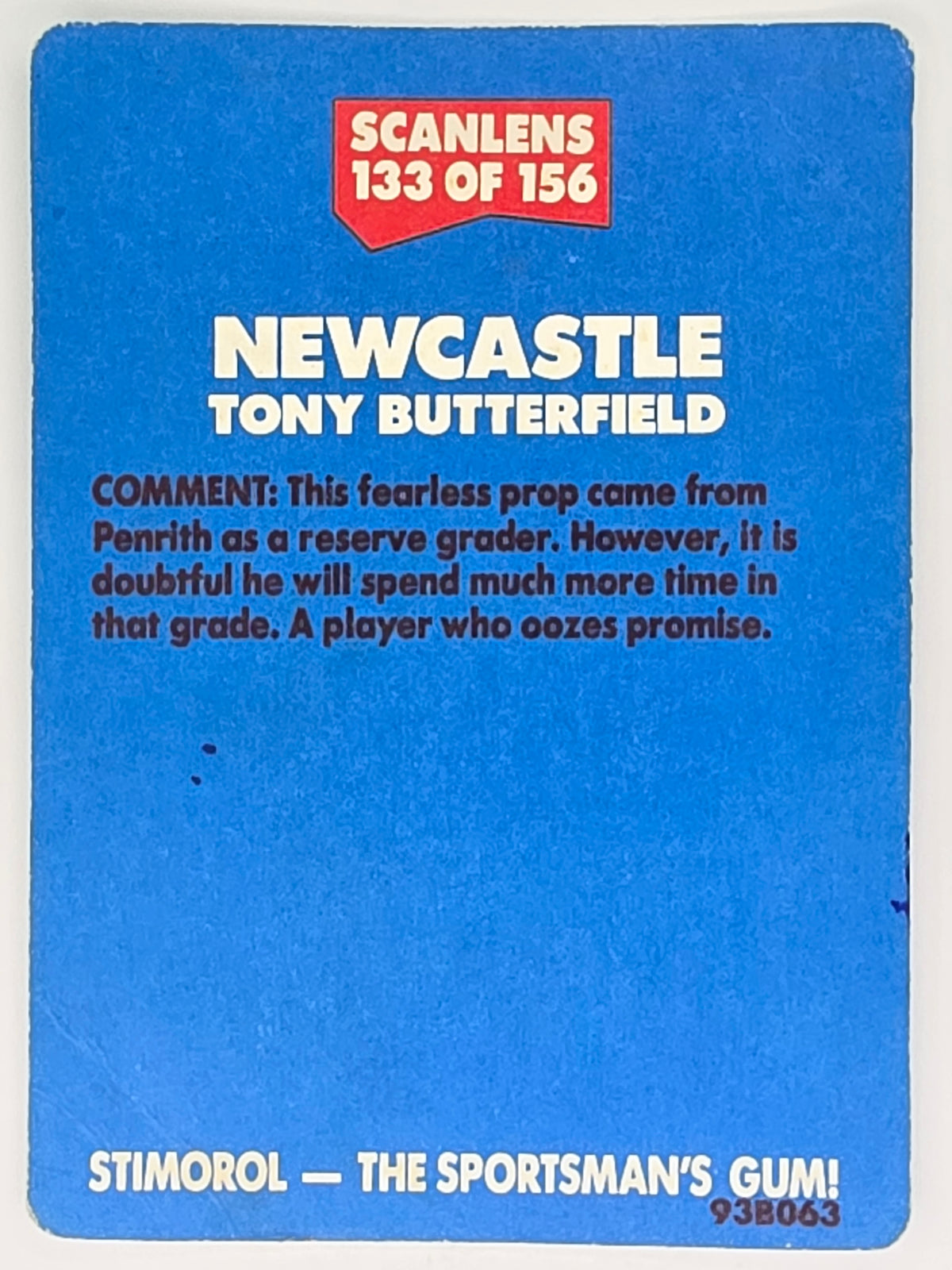 NRL 1989 Scanlens | #133 Tony Butterfield | Newcastle Knights