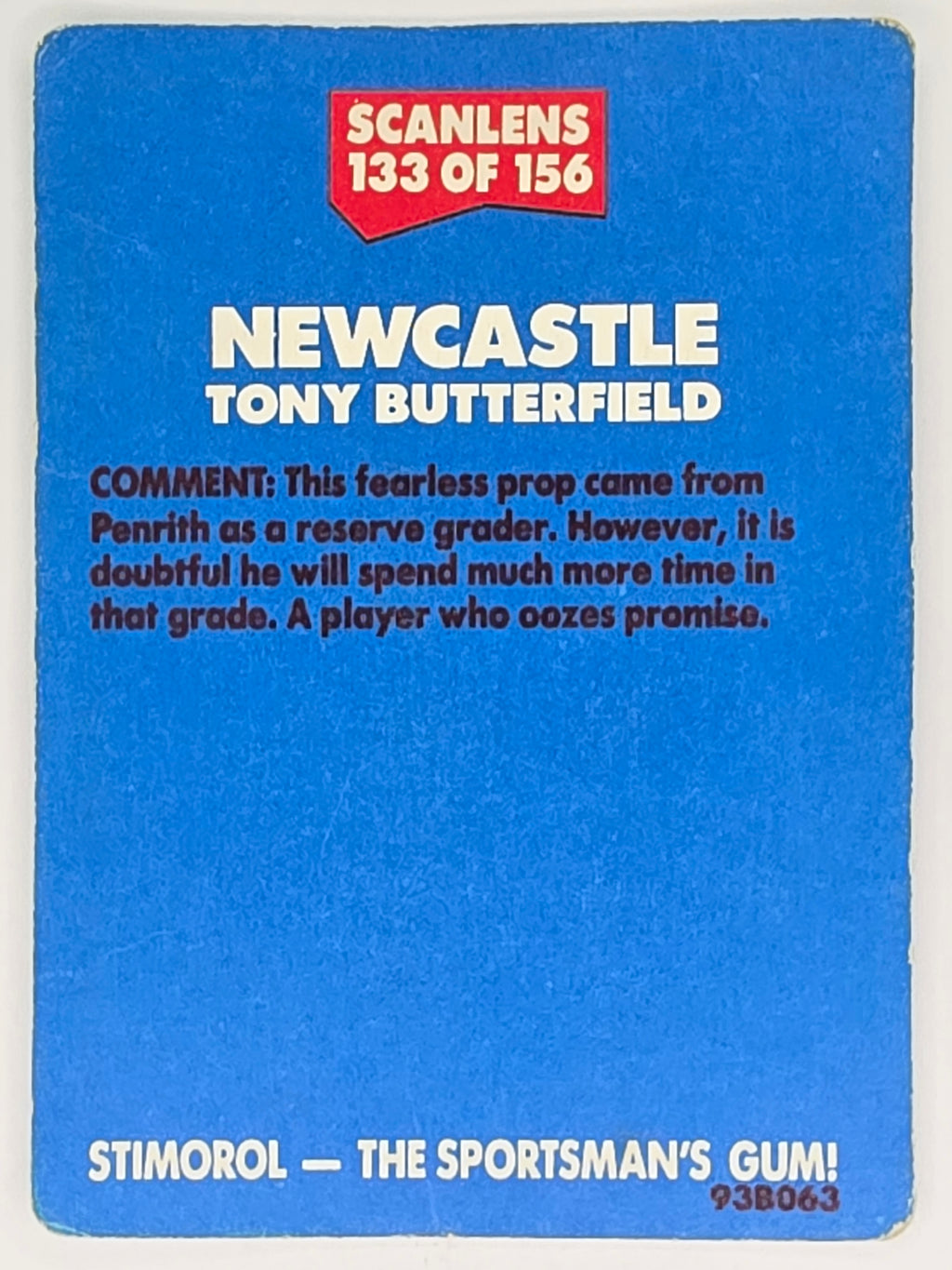 NRL 1989 Scanlens | #133 Tony Butterfield | Newcastle Knights (a)