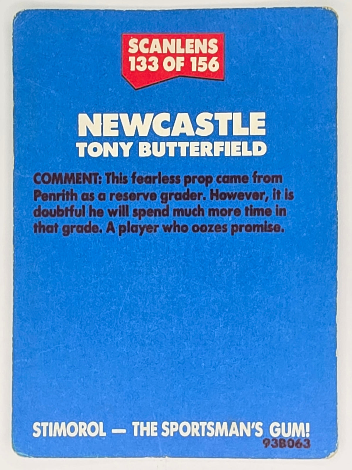 NRL 1989 Scanlens | #133 Tony Butterfield | Newcastle Knights (a)