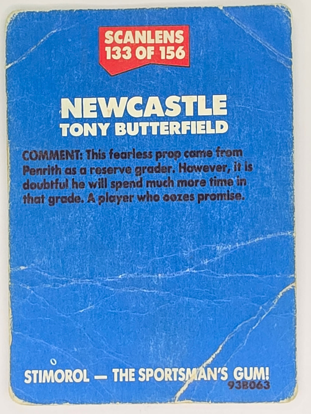 NRL 1989 Scanlens | #133 Tony Butterfield | Newcastle Knights (b)