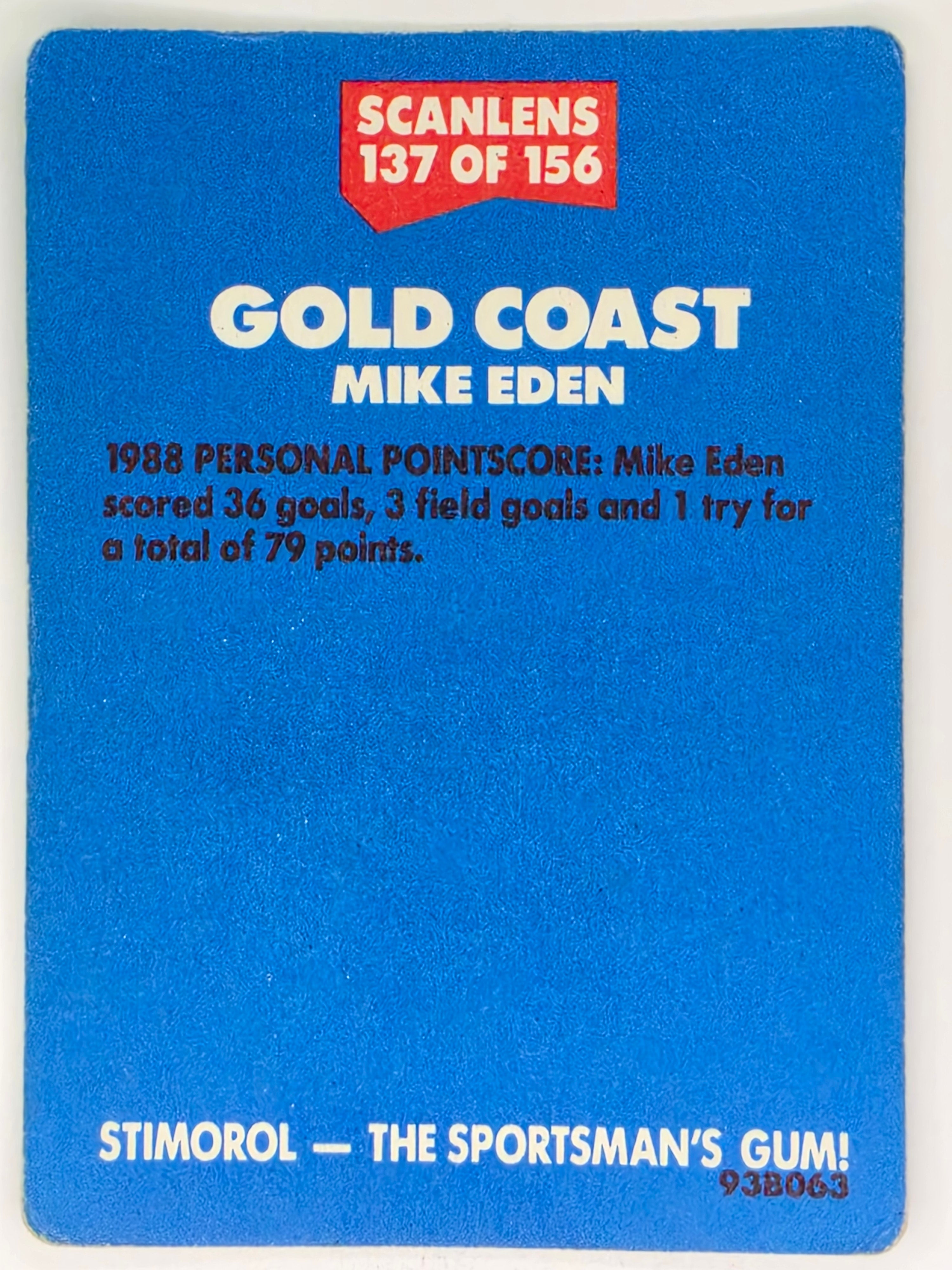 NRL 1989 Scanlens | #137 Mike Eden | Gold Coast Giants