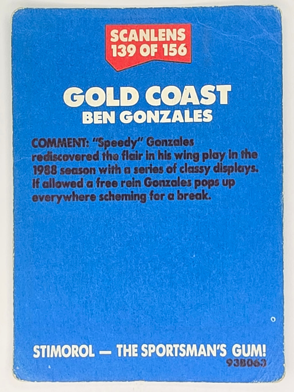 NRL 1989 Scanlens | #139 Ben Gonzales | Gold Coast Giants