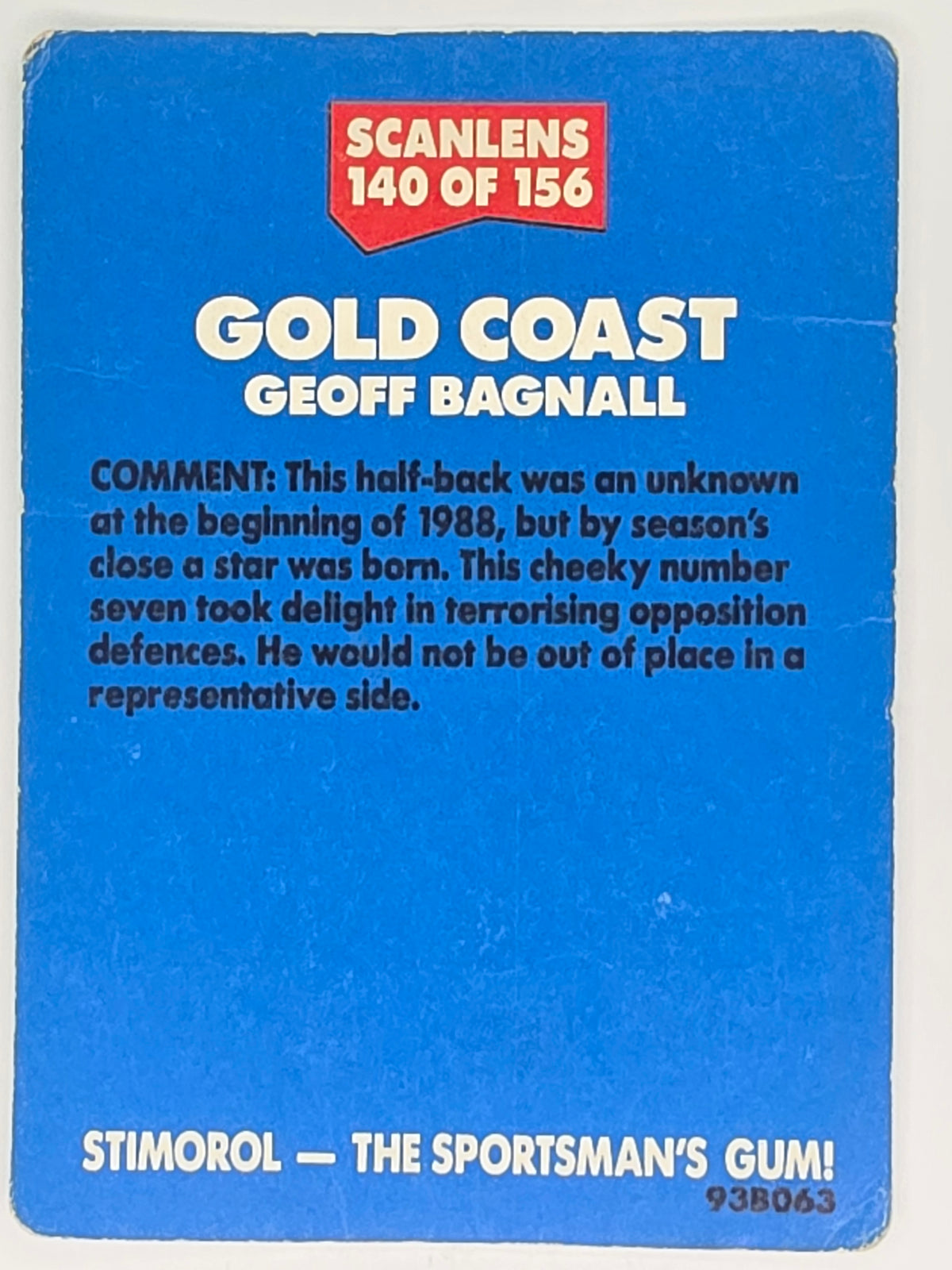 NRL 1989 Scanlens | #140 Geoff Bagnall | Gold Coast Giants