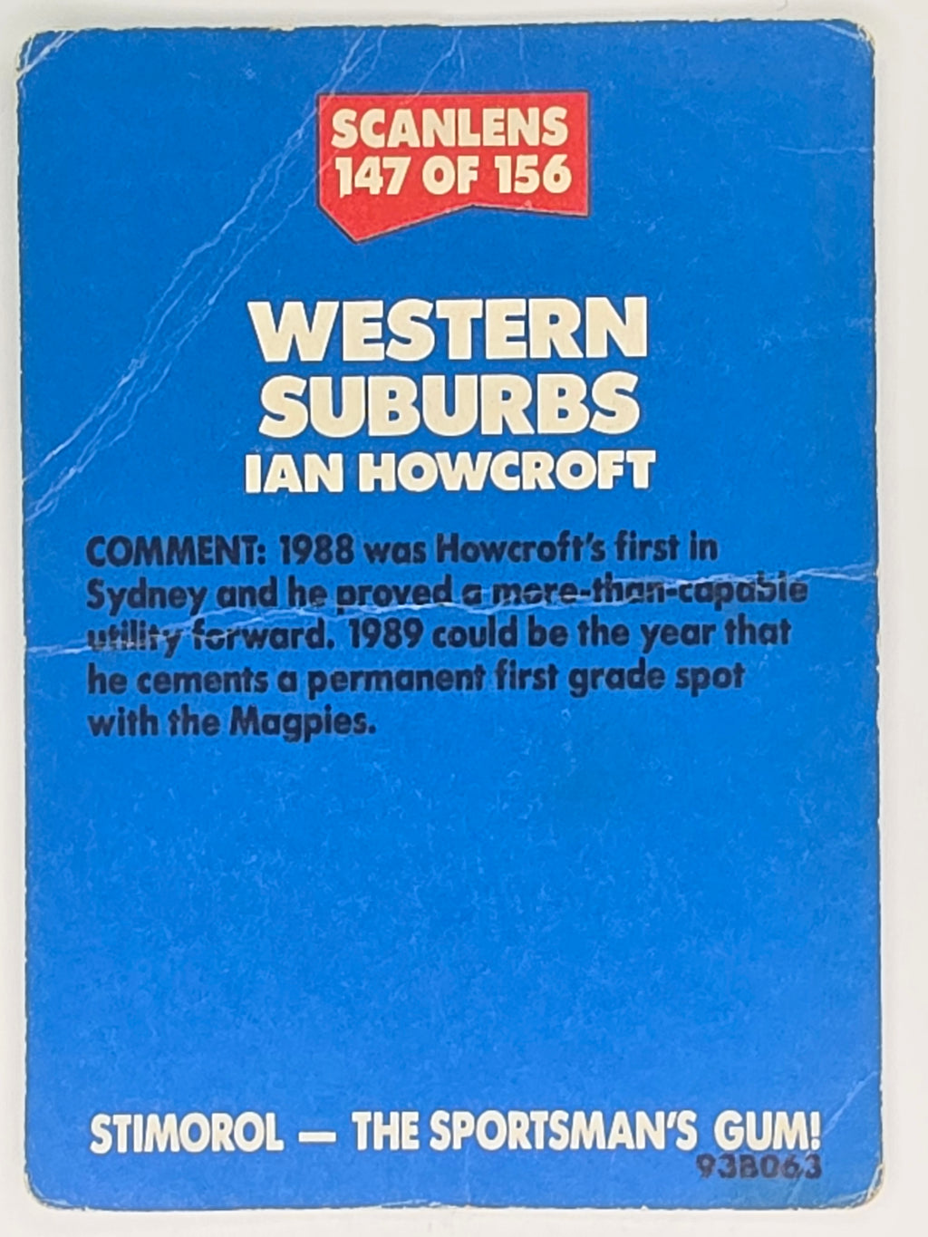 NRL 1989 Scanlens | #147 Ian Howcroft | Western Suburbs Magpies