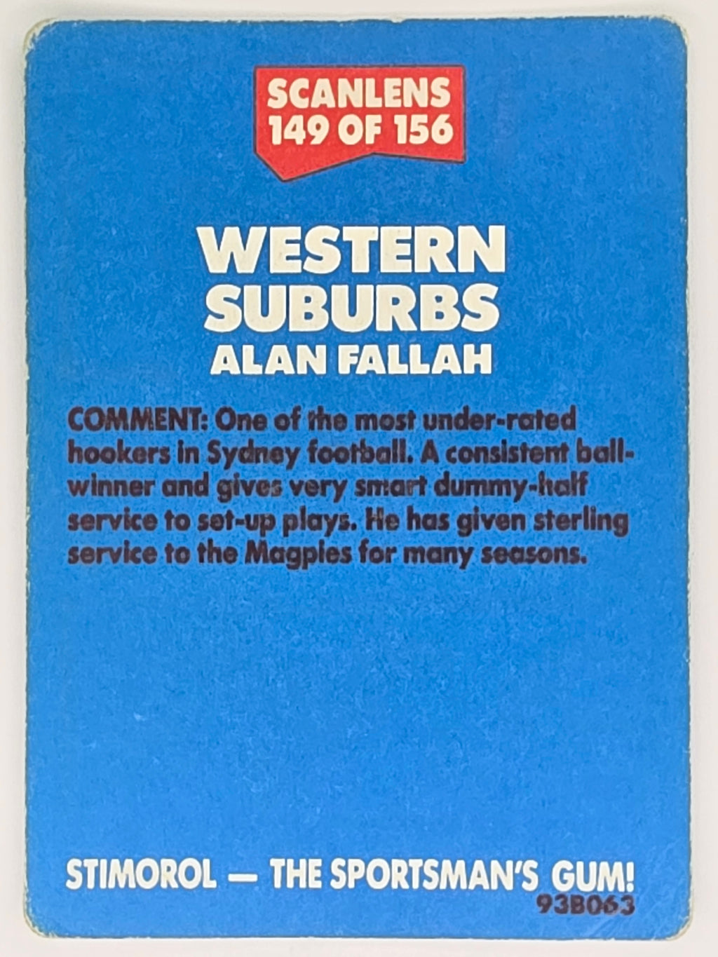 NRL 1989 Scanlens | #149 Allan Fallah | Western Suburbs Magpies