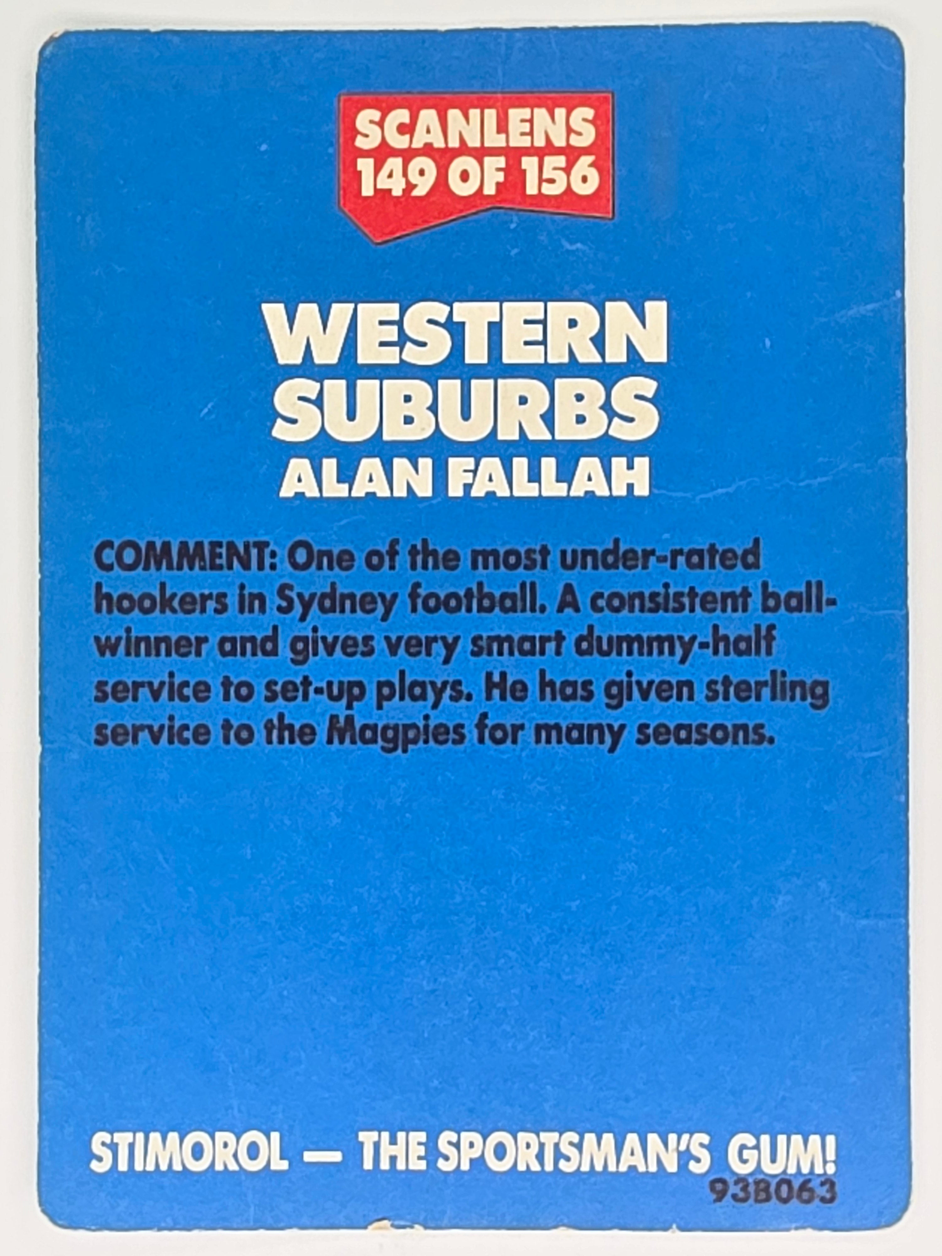 NRL 1989 Scanlens | #149 Allan Fallah | Western Suburbs Magpies (a)