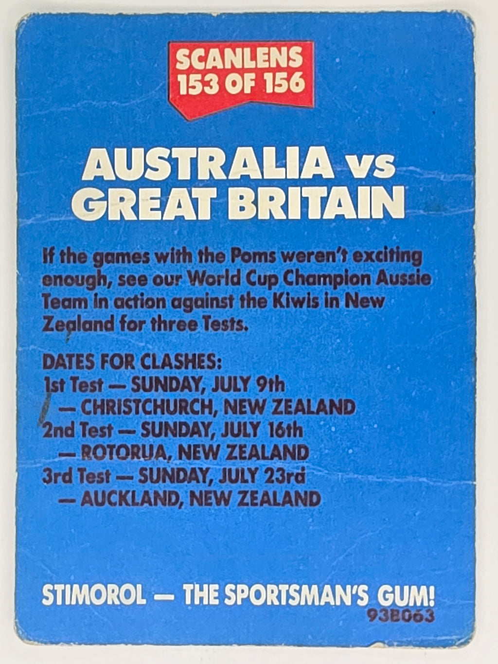 NRL 1989 Scanlens | #153 1988 World Cup