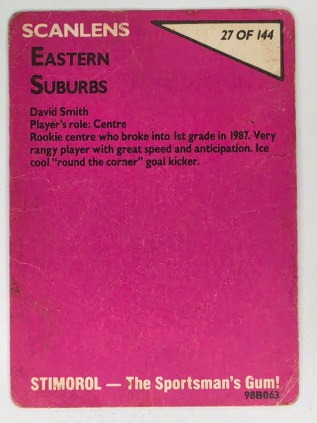 NRL 1988 Scanlens #27 David Smith Eastern Suburbs Roosters
