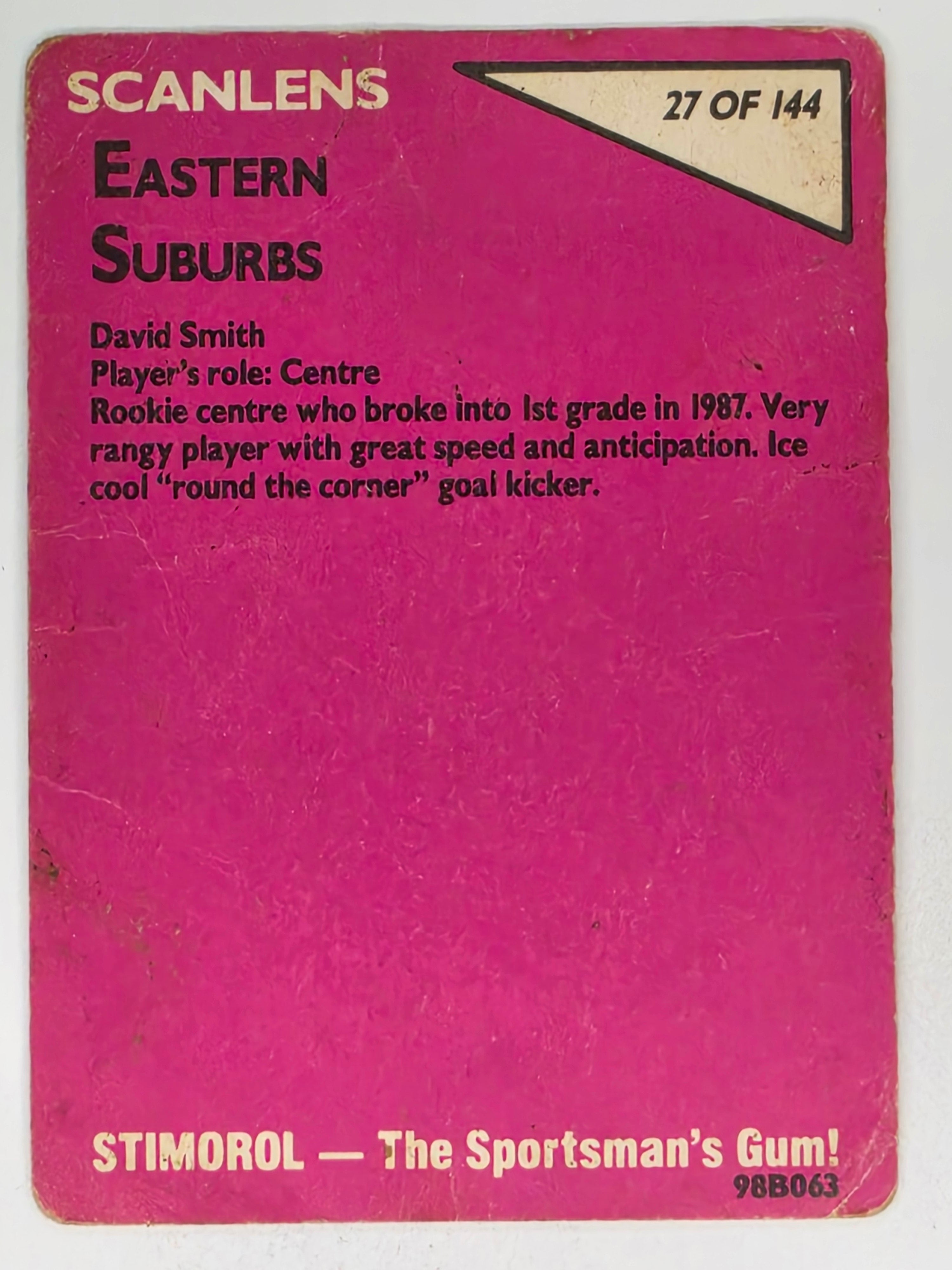 NRL 1988 Scanlens #27 David Smith Eastern Suburbs Roosters