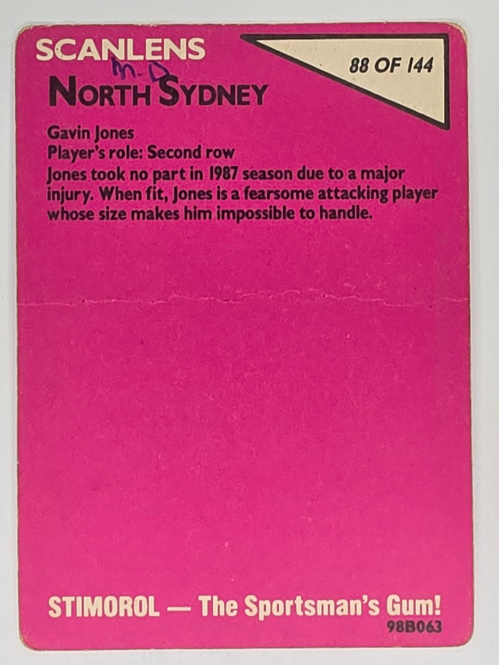 NRL 1988 Scanlens #88 Gavin Jones North Sydney Bears